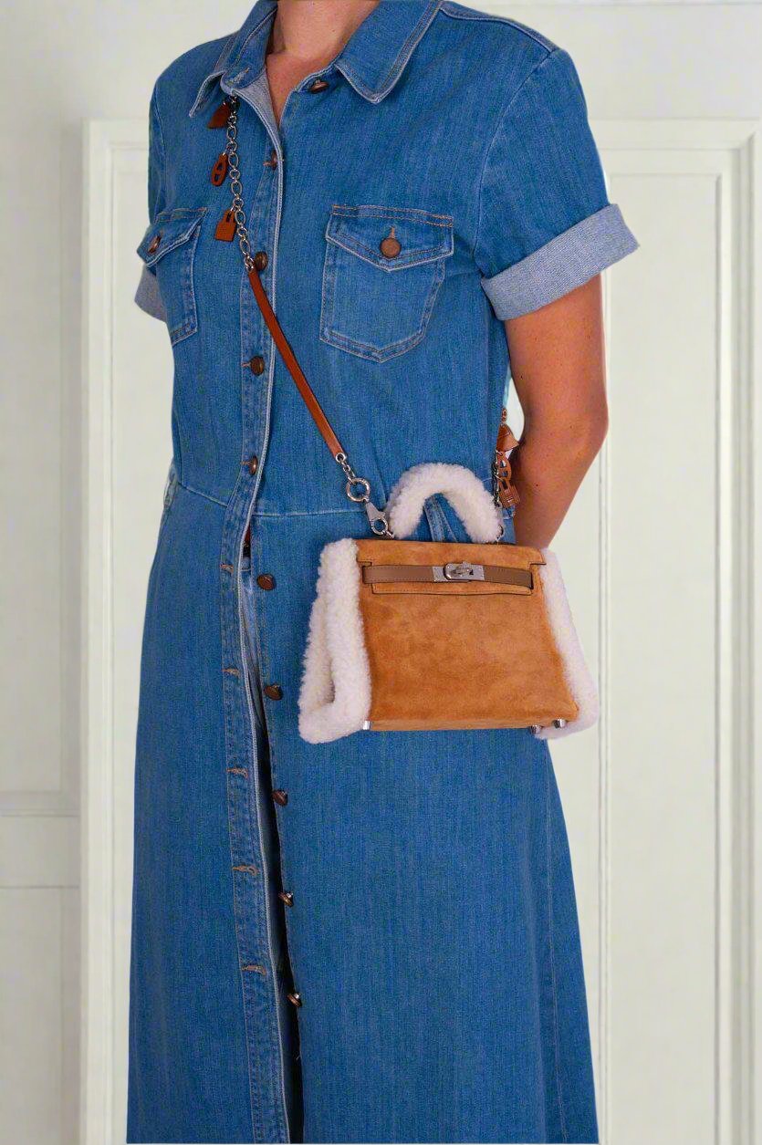 Hermès Teddy Mini Kelly 20 Chamois Grizzly, Alezan Swift and Ecru Mouton Shearling Palladium、mySite、garminoutage.com