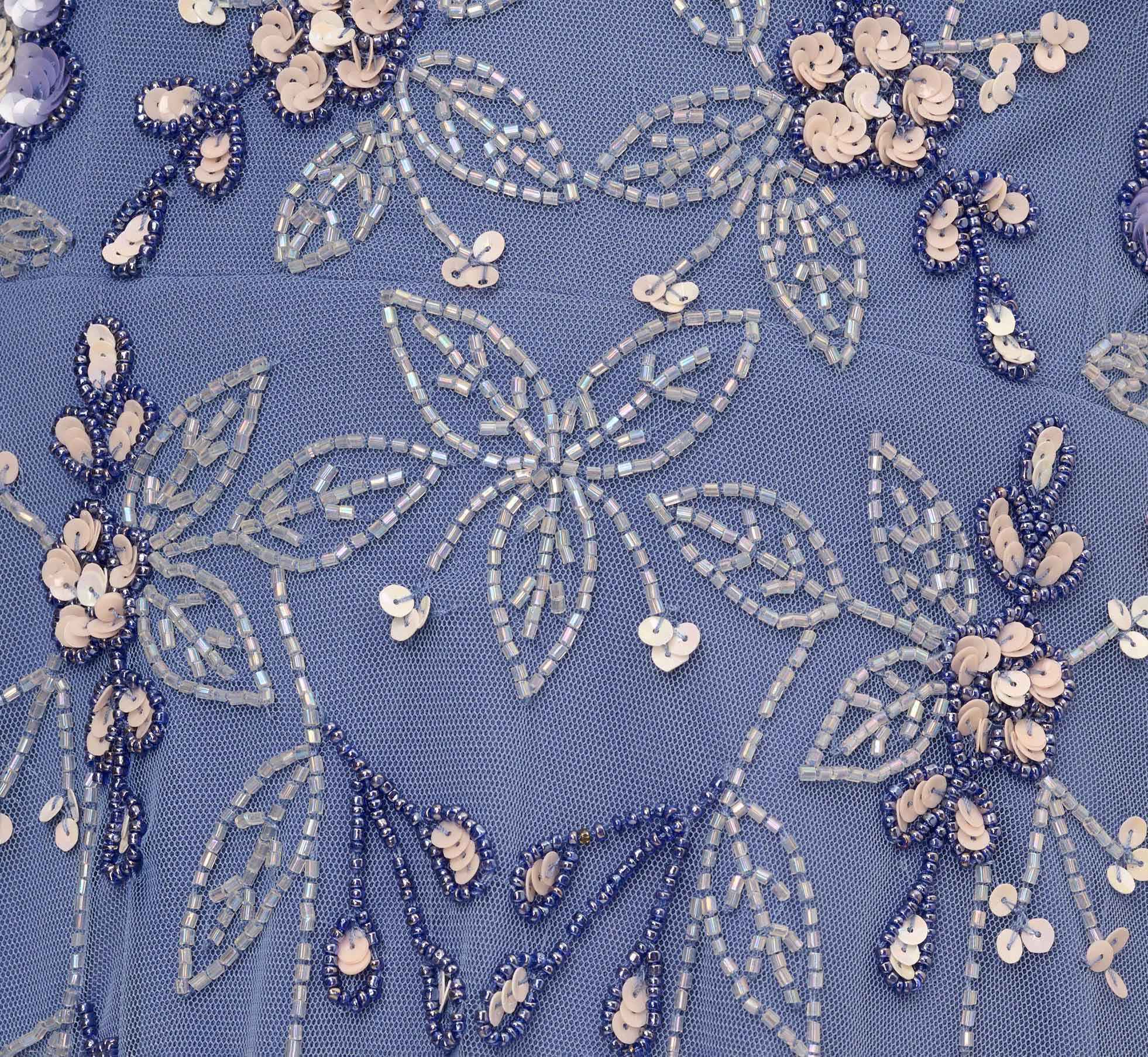 Beaded Midi Dress With Sheer Ruffled Sleeves In French Blue、mySite、solidvoid