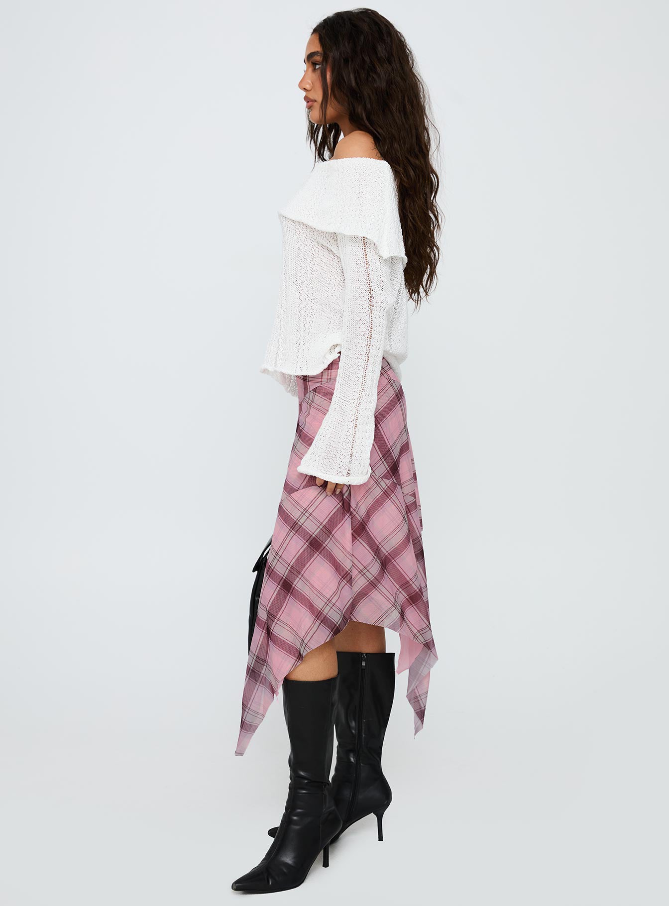 Anali Asymmetrical Midi Skirt Pink / Multi Check、mySite、solidvoid