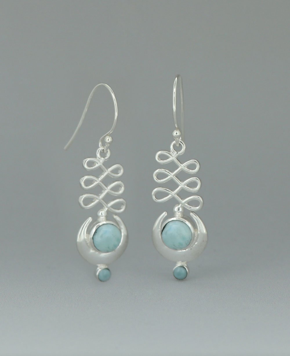 Larimar and Sterling Silver Unalome Moon Earrings、mySite、topwebapps