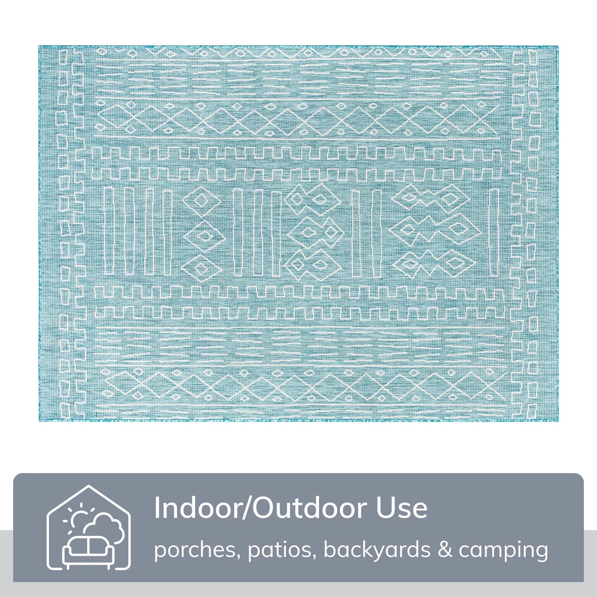 Anza Tribal Geometric Pattern 5'3 x 7'3 Blue Flat-Weave Indoor/Outdoor Rug、mySite、gigharbornorthrealestate