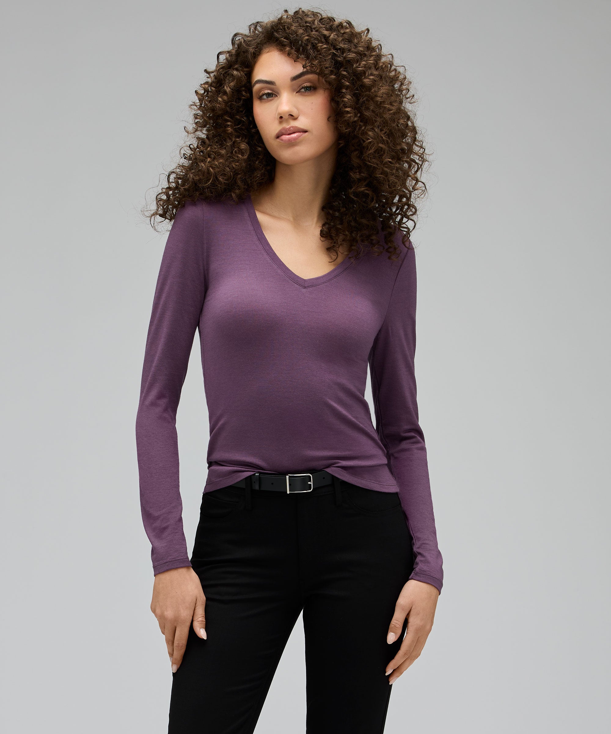Women's Slim Merino Long Sleeve V-Neck、mySite、noshort