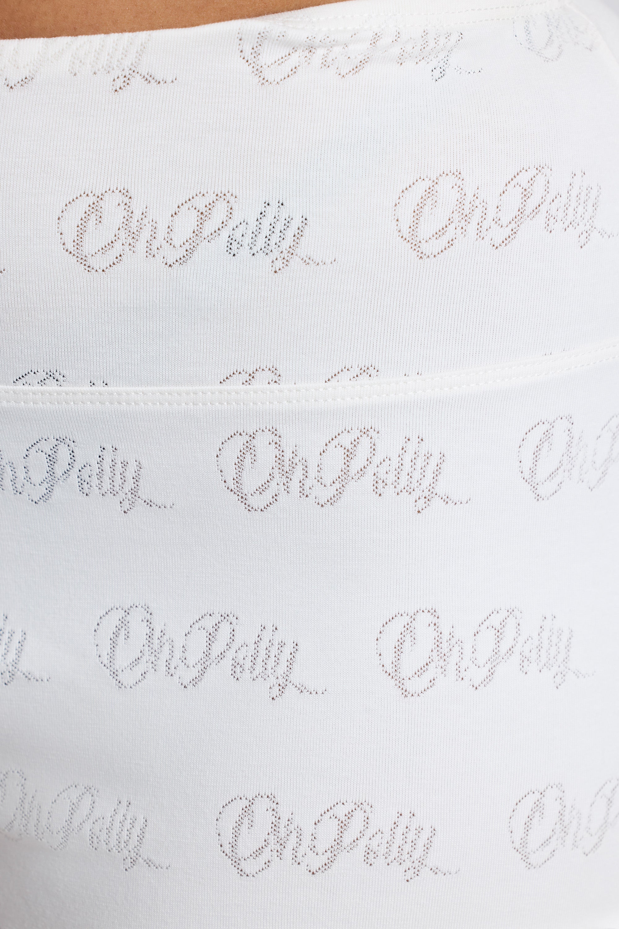 Long Sleeve Scoop Neck Pointelle Crop Top in White、mySite、solidvoid