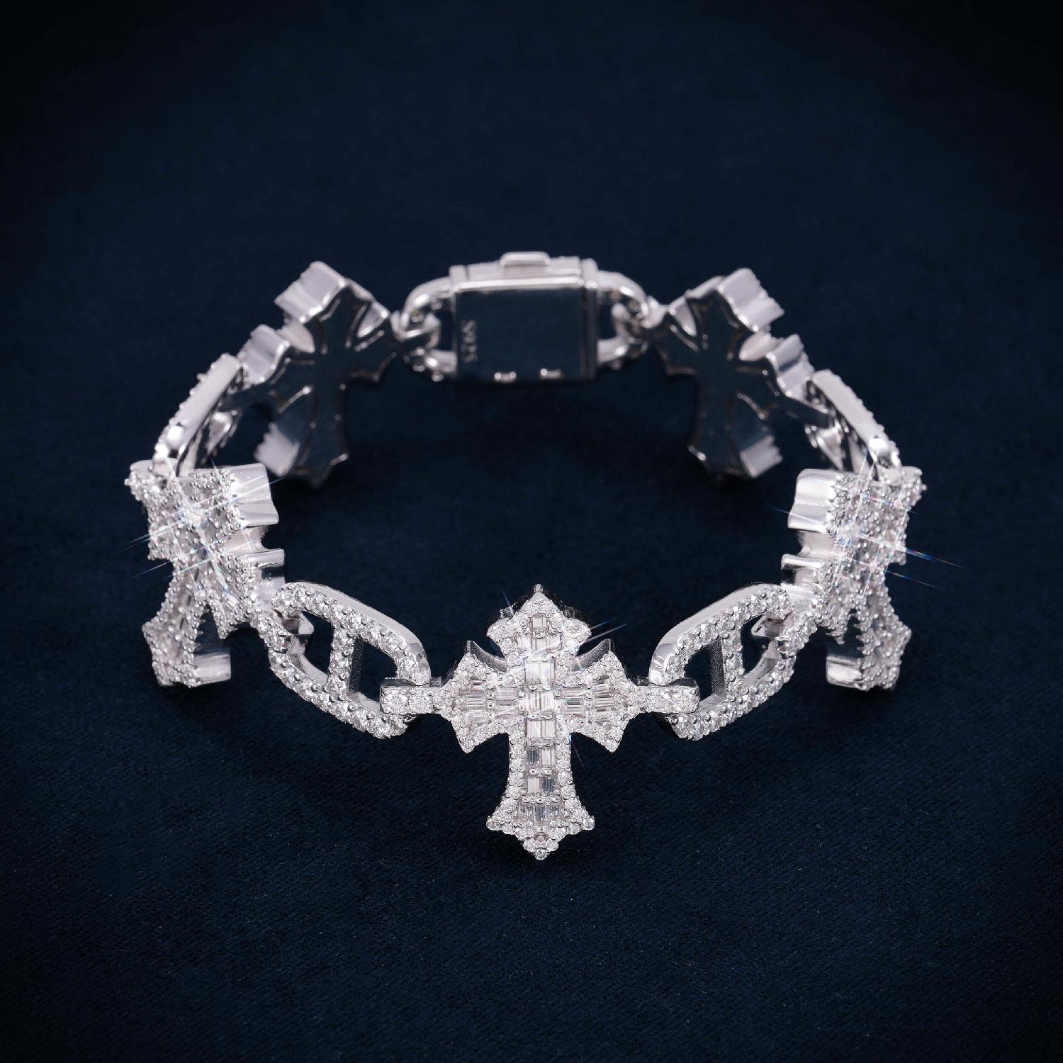 10MM Moissanite Cross Mariner Gucci Link Bracelet 14K Gold、mySite、hinf8tx79