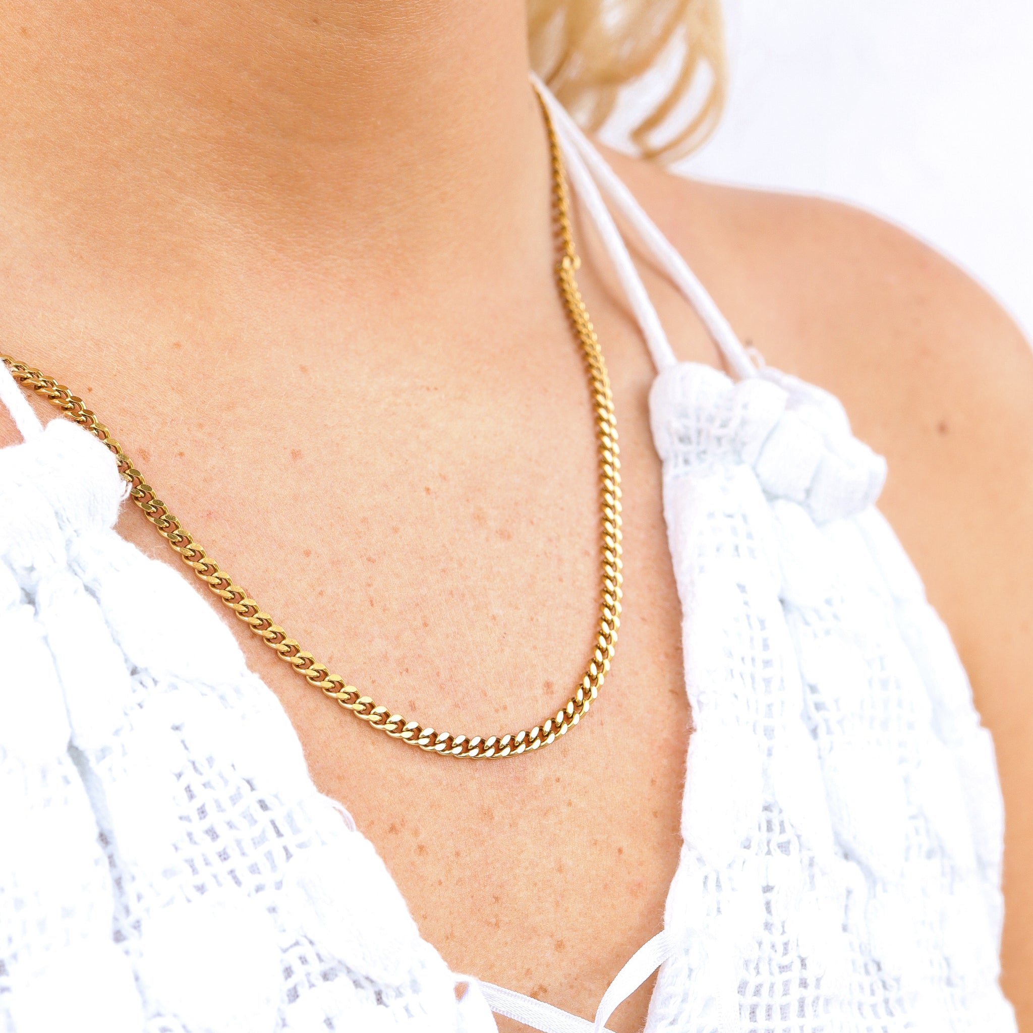 18K Gold PVD Stainless Steel Diamond Cut Curb Chain Necklace / CHN9710、mySite、dreamappss