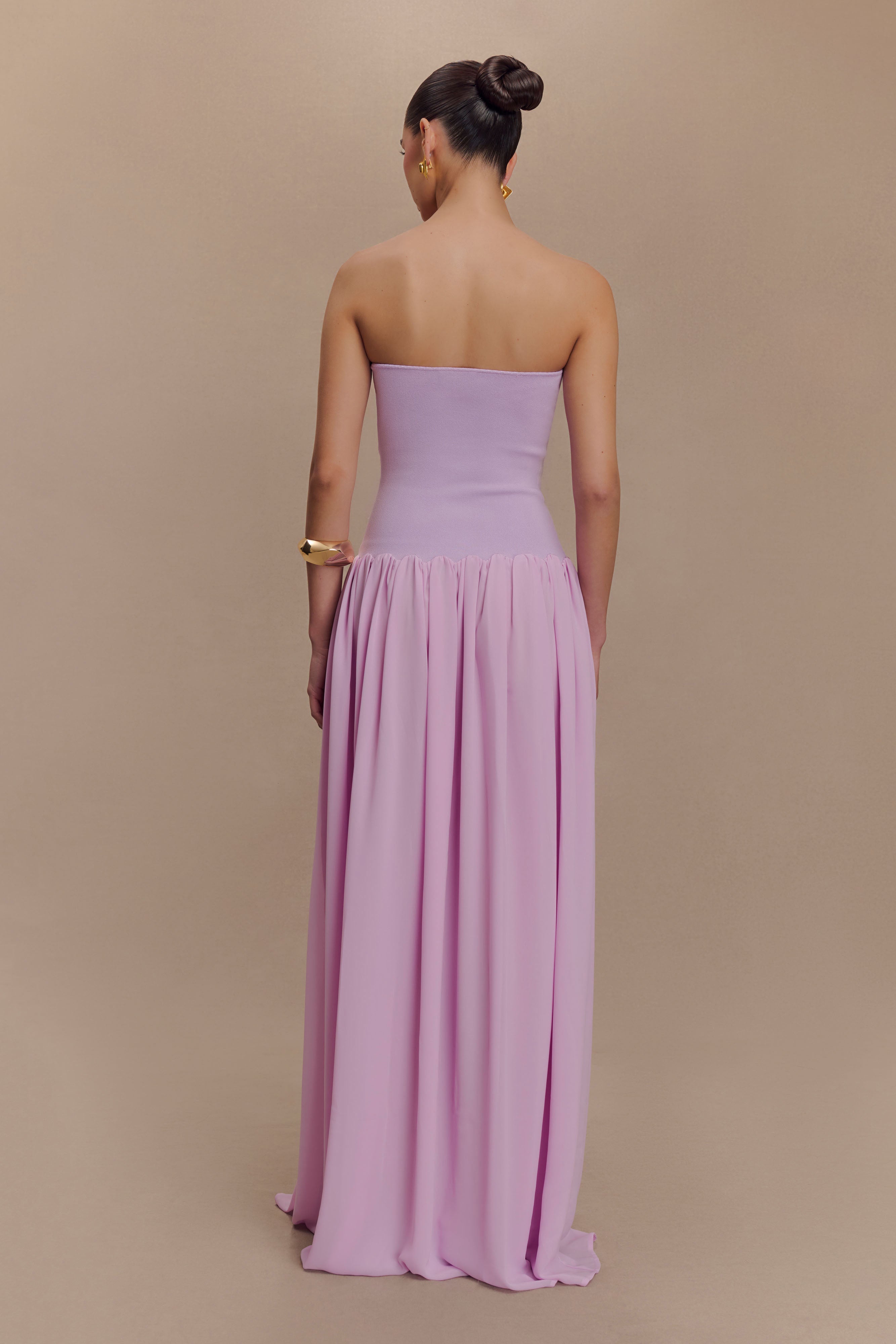 Lyanna Knit And Chiffon Strapless Maxi Dress - Lilac、mySite、solidvoid