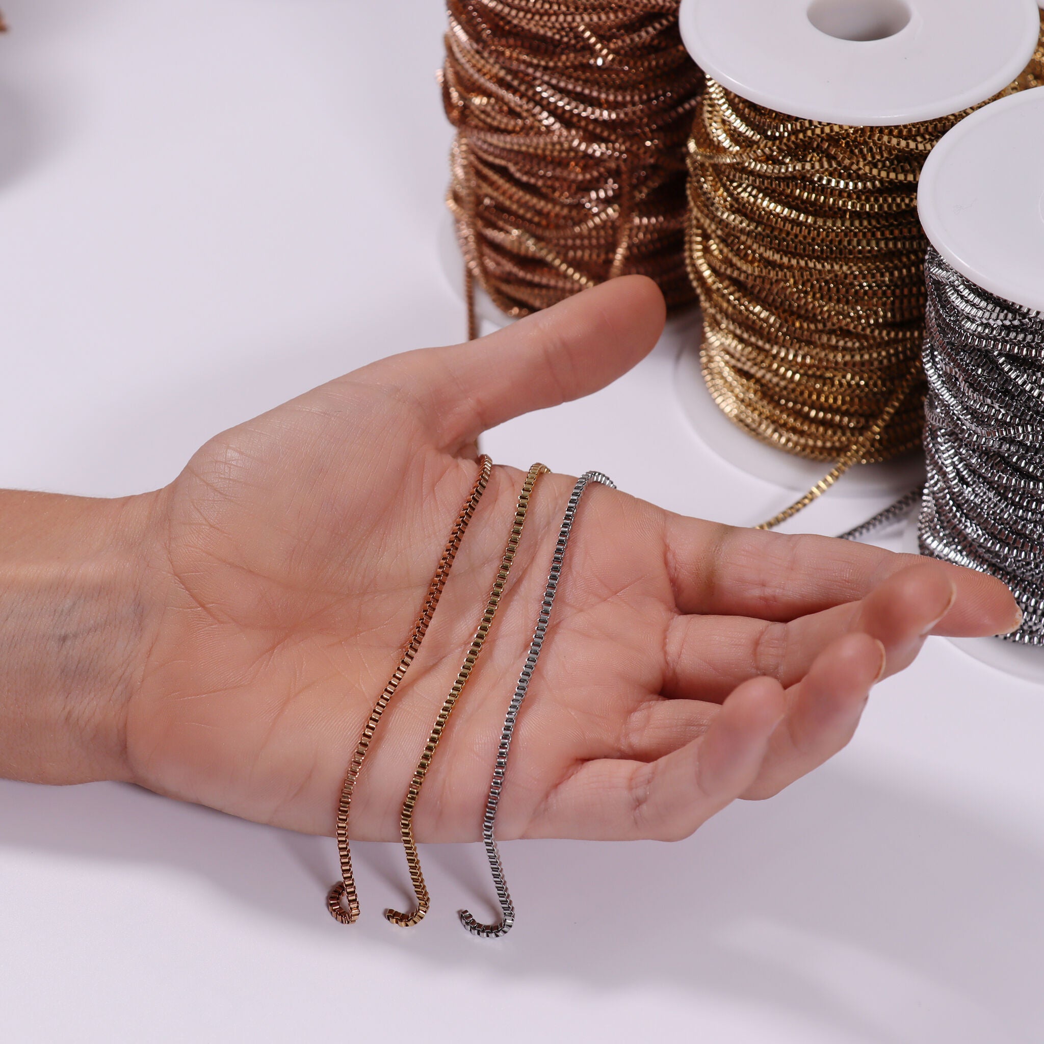 2mm 18K Gold PVD Stainless Steel Box Permanent Jewelry Chain By The Foot / SPL1003、mySite、dreamappss