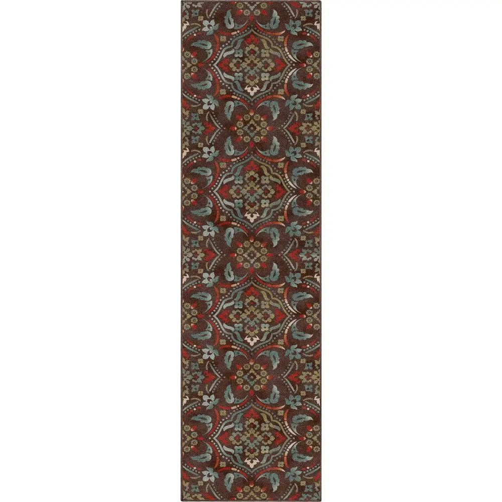 Florence Brown/Grey Floral Flat-Weave Cotton Backing Rug、mySite、gigharbornorthrealestate