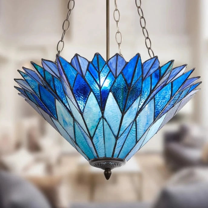 Azura Brilliant Blue Tiffany Style Shade Pendant 3 Bulb Light-Stunning!、mySite、g9winljtr