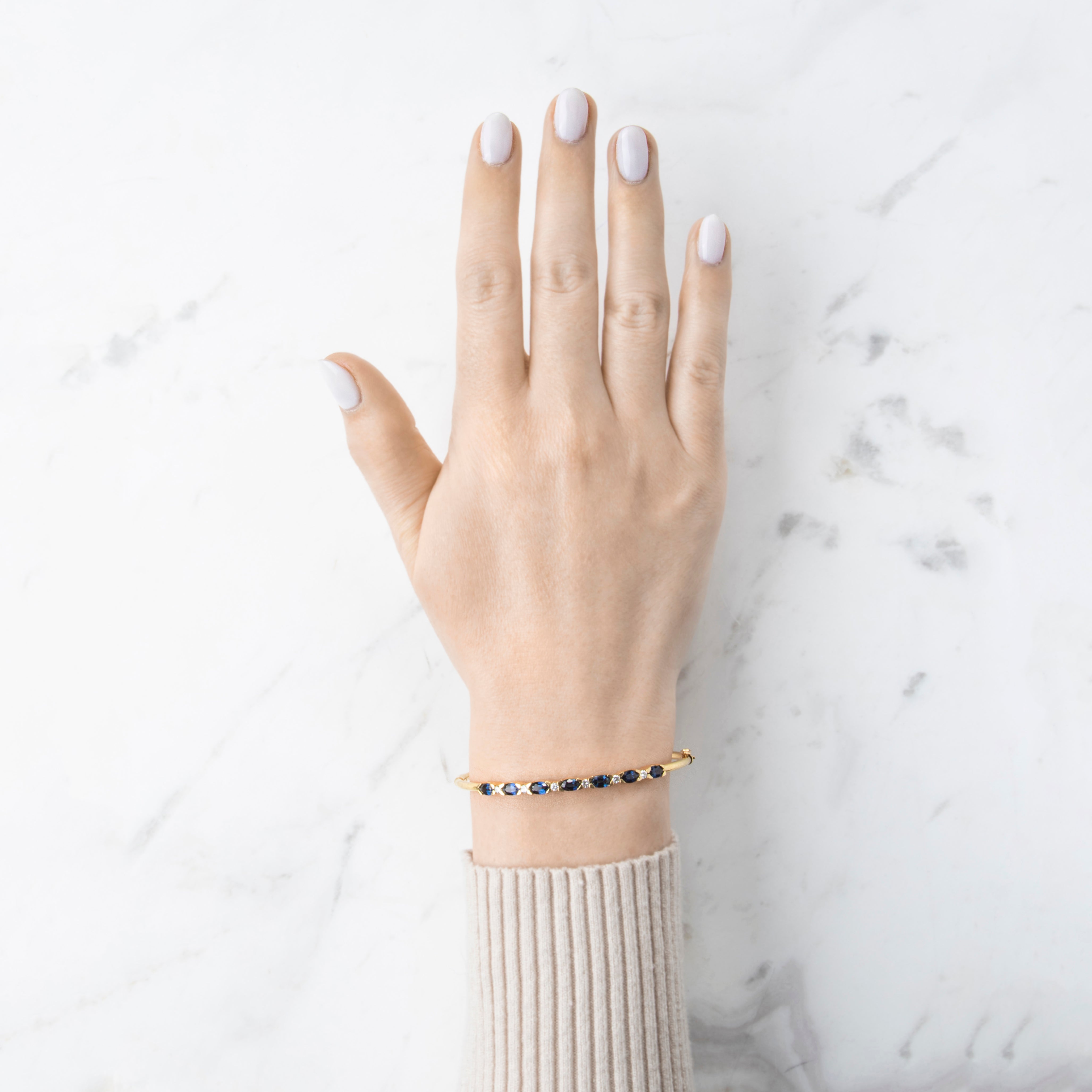 Vintage 18k Yellow Gold 1.9cttw Sapphire .21cttw Diamond Bangle Bracelet 6.75、mySite、hinf8tx79