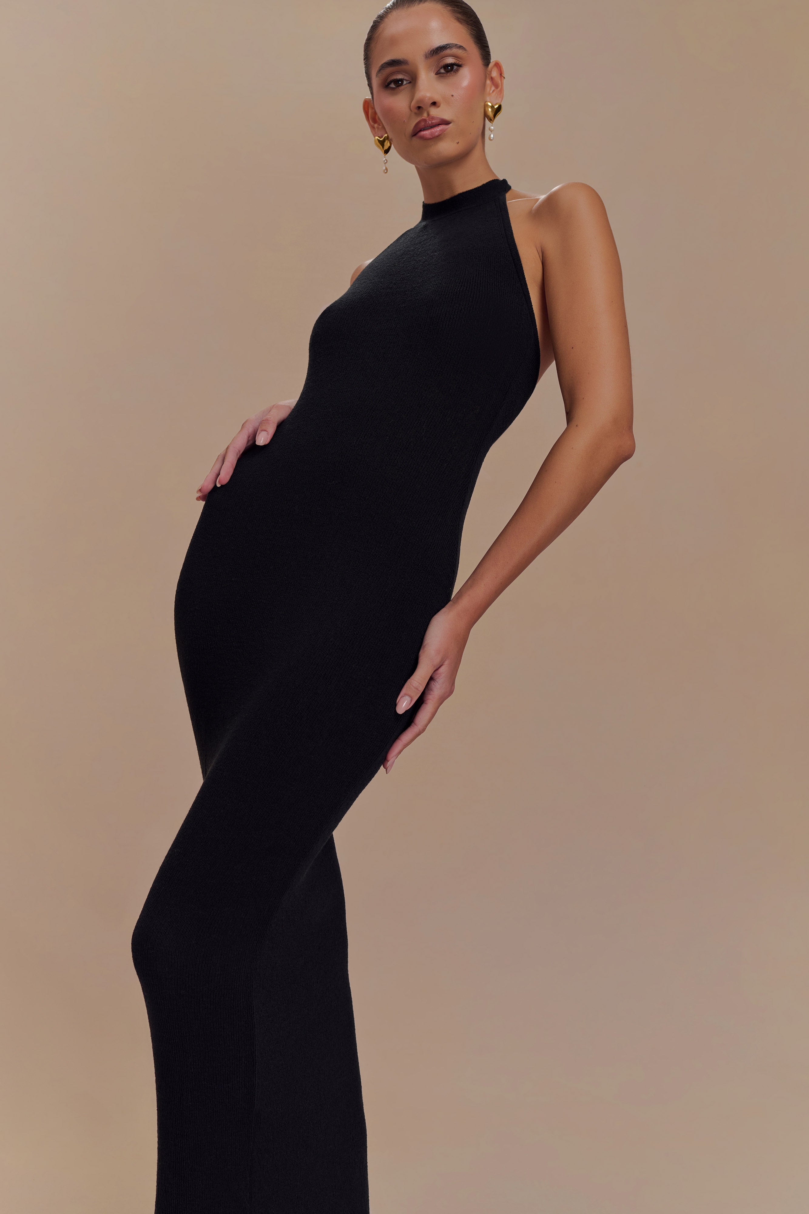 Melodie Halter Knit Maxi Dress - Black/White、mySite、solidvoid