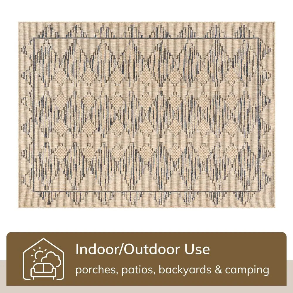 Vidar Trellis Diamond Pattern Indoor Outdoor Blue Beige Flatweave Rug、mySite、gigharbornorthrealestate