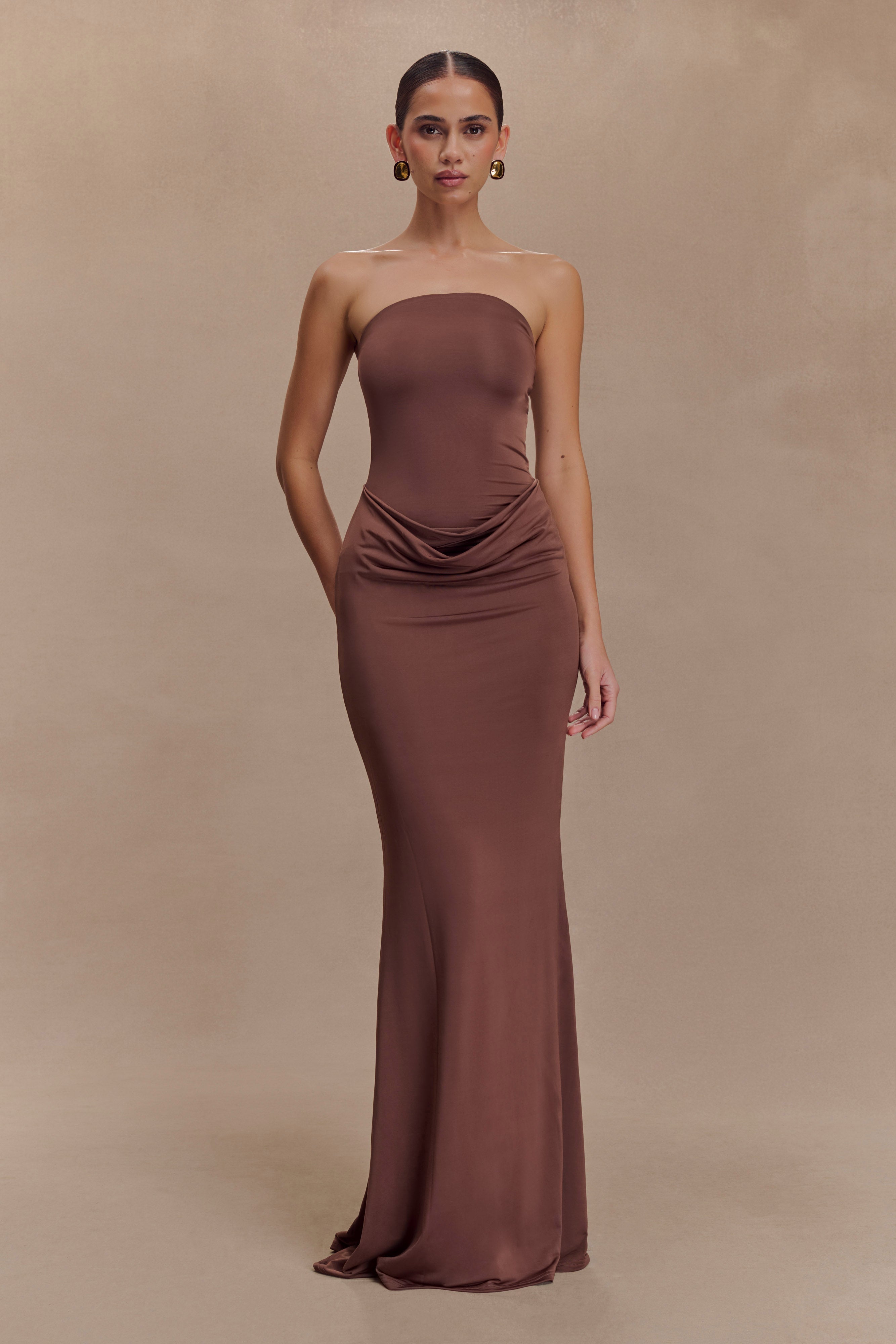 Madison Strapless Slinky Maxi Dress - Chocolate、mySite、solidvoid