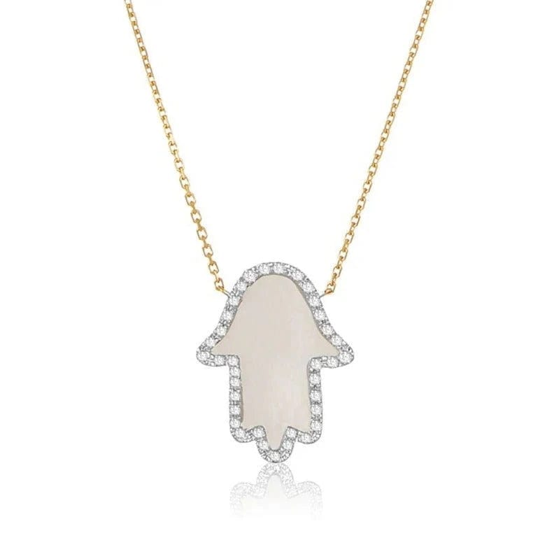 14k Gold Hamsa Diamond Frame Necklace - Turquoise or Mother of Pearl、mySite、topwebapps