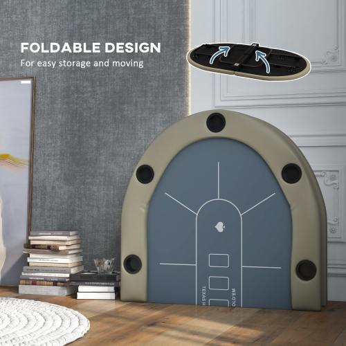 Soozier Poker Table Foldable, 70" Oval Blackjack Casino Texas Holdem Poker Game Table for 10 Players with Cup Holders, Blue and Brown、、casual