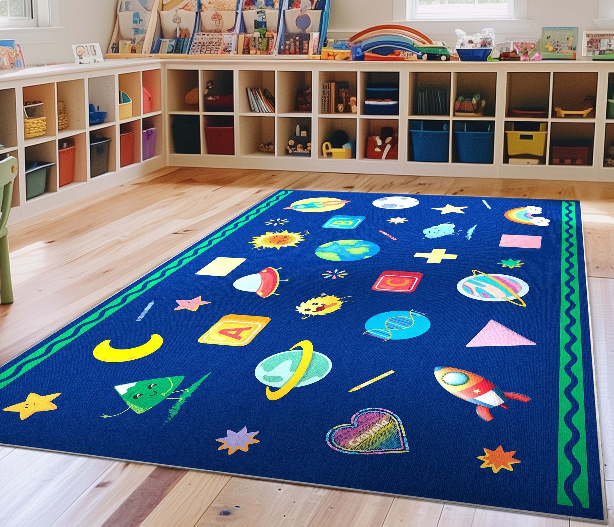 Crayola Modern Cosmic Adventure Space Theme 5' x 7' Blue Area Rug By Well Woven、mySite、gigharbornorthrealestate