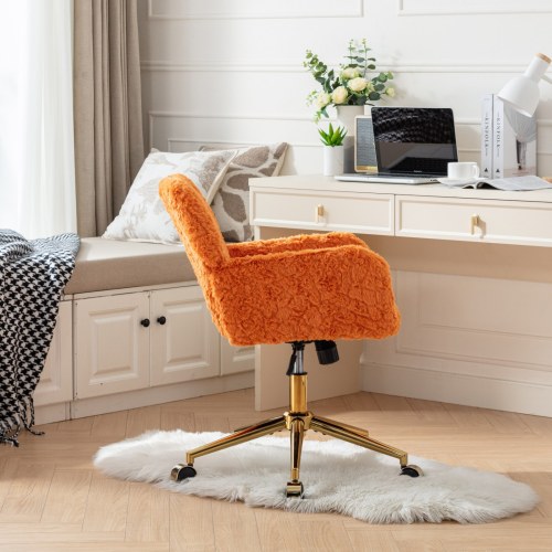 A&A Furniture Office Chair,Artificial rabbit hair Home Office Chair with Golden Metal Base,Adjustable Desk Chair Swivel Office Chair,Vanity Chair(Orange)、、casual