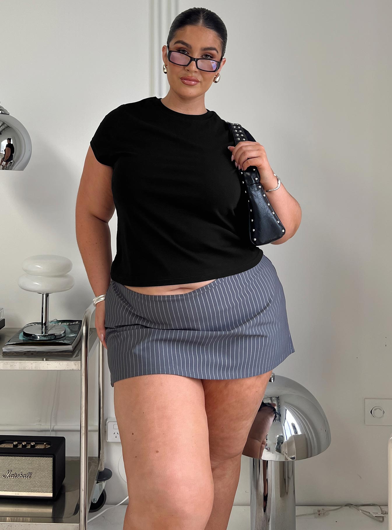 Can't Sleep Skort Charcoal Stripe Curve、mySite、solidvoid