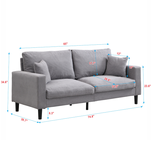 74" High Resilience three seater Sofa, Wooden Frame 3 Seat Sofa, Comfy , Modern Upholstered Sofa, Living Room Bedroom Apartment , Dark gray、、casual