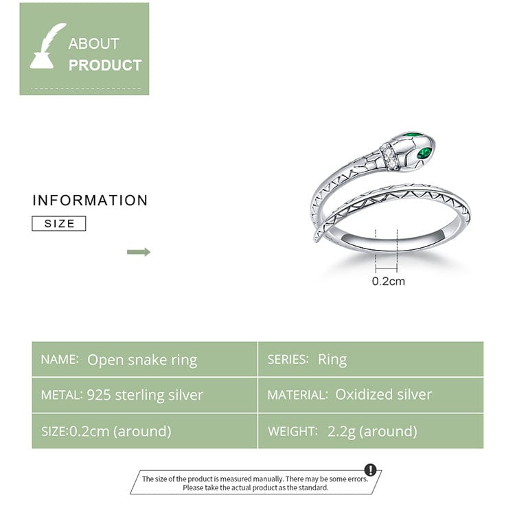 Snake Ring Sterling Silver Green CZ Eyes Open Design、mySite、g9winljtr