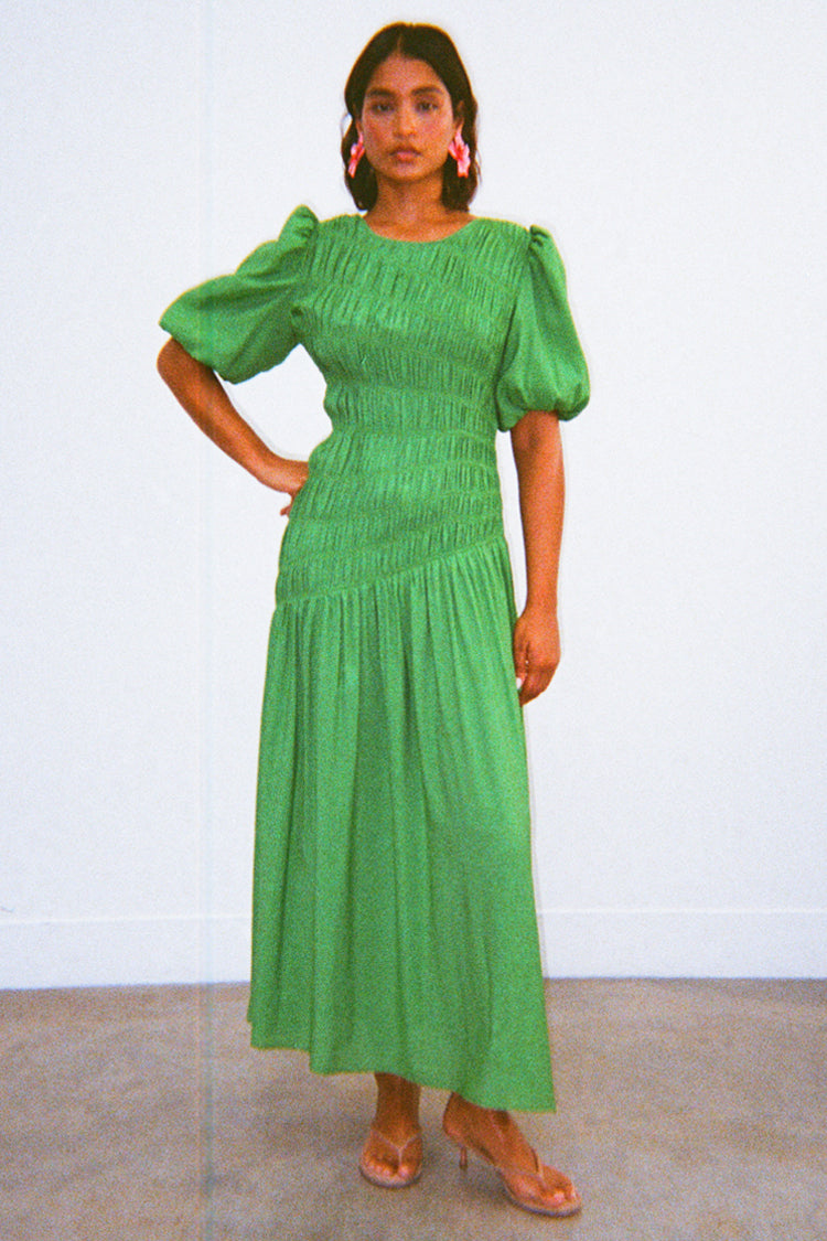 Green Shirred Nara Dress、mySite、solidvoid