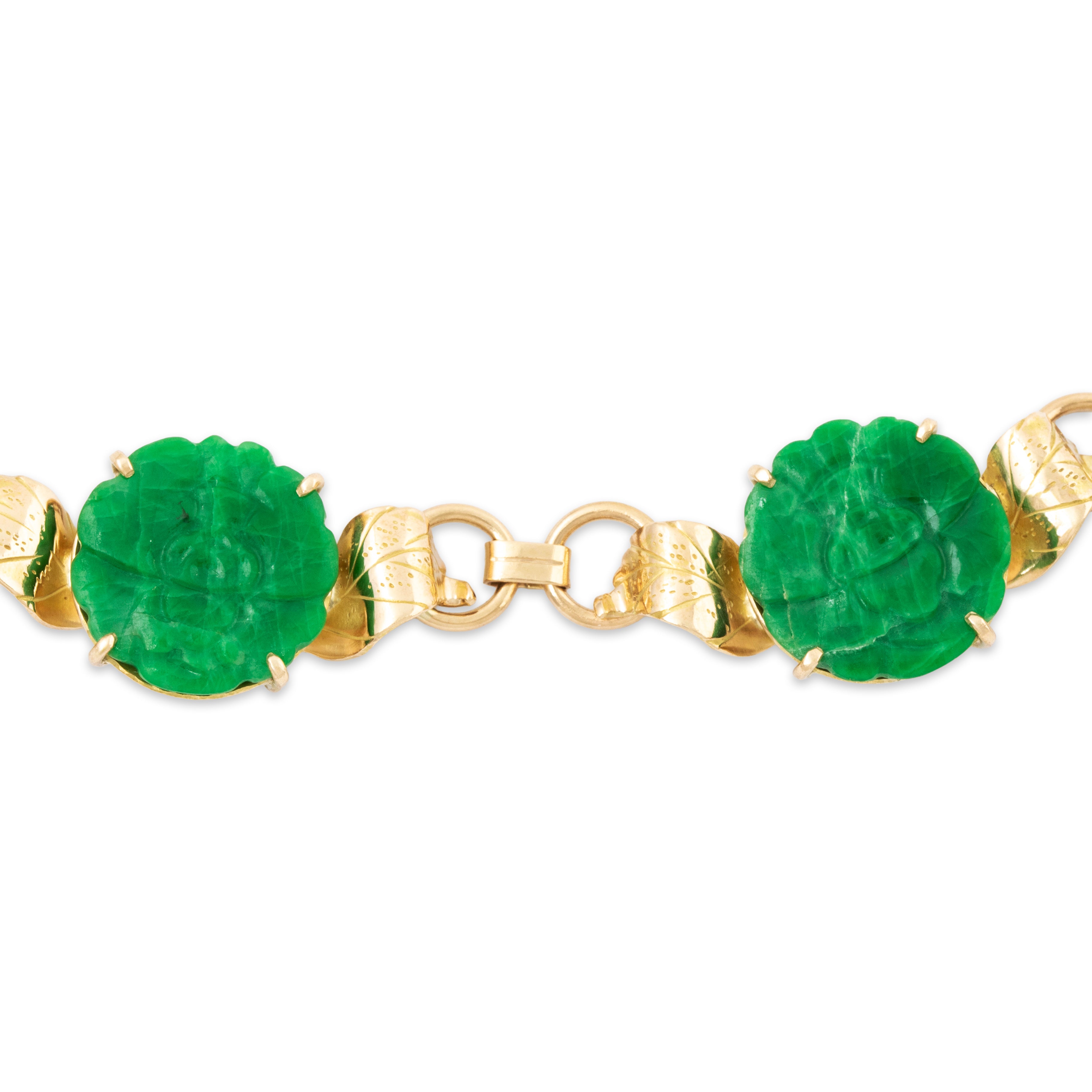 Vintage Ming's Heavy 14k Yellow Gold 19cttw Jade Carved Blossoms Bracelet 6.75、mySite、hinf8tx79