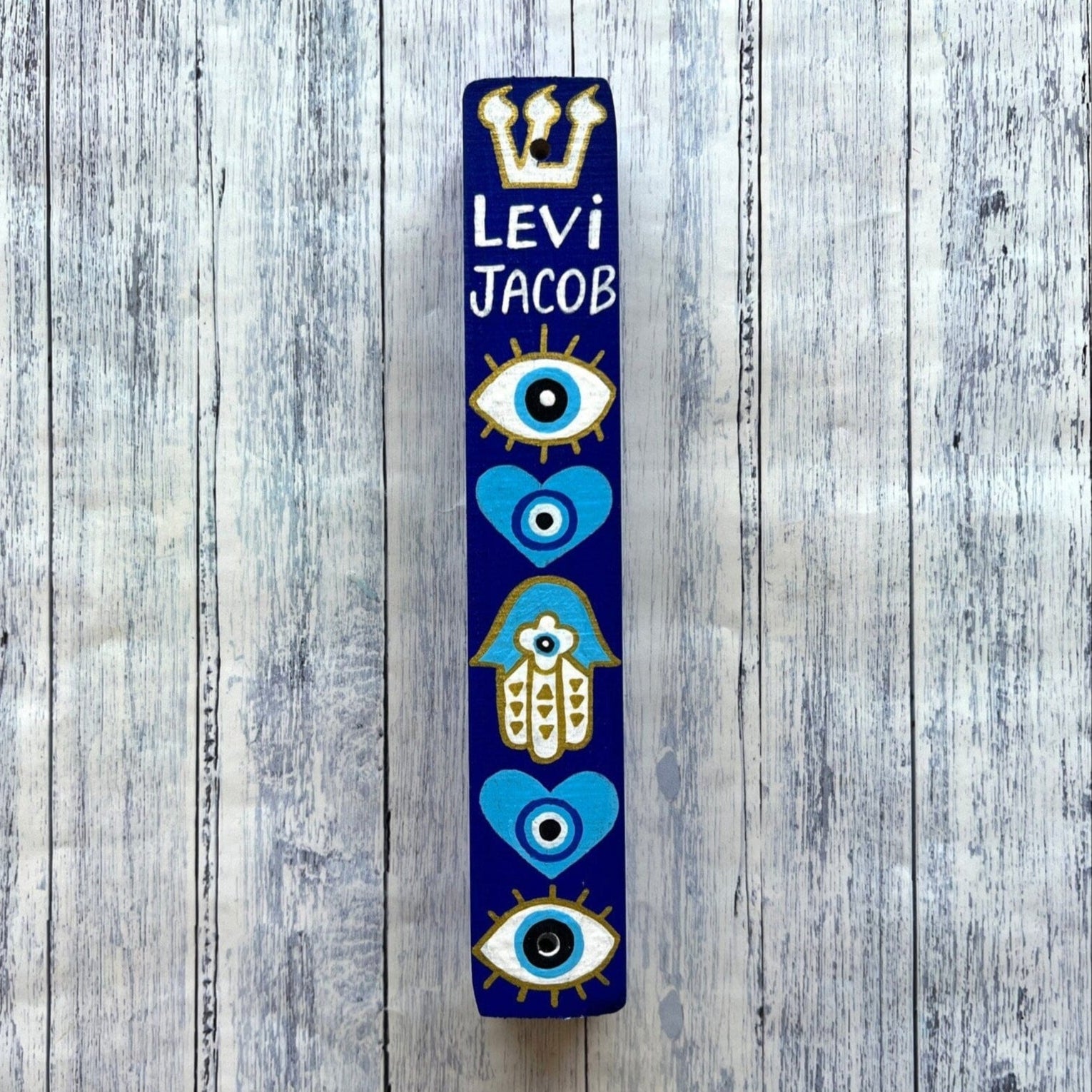 Personalized Evil Eye Mezuzah - Cobalt Blue、mySite、topwebapps