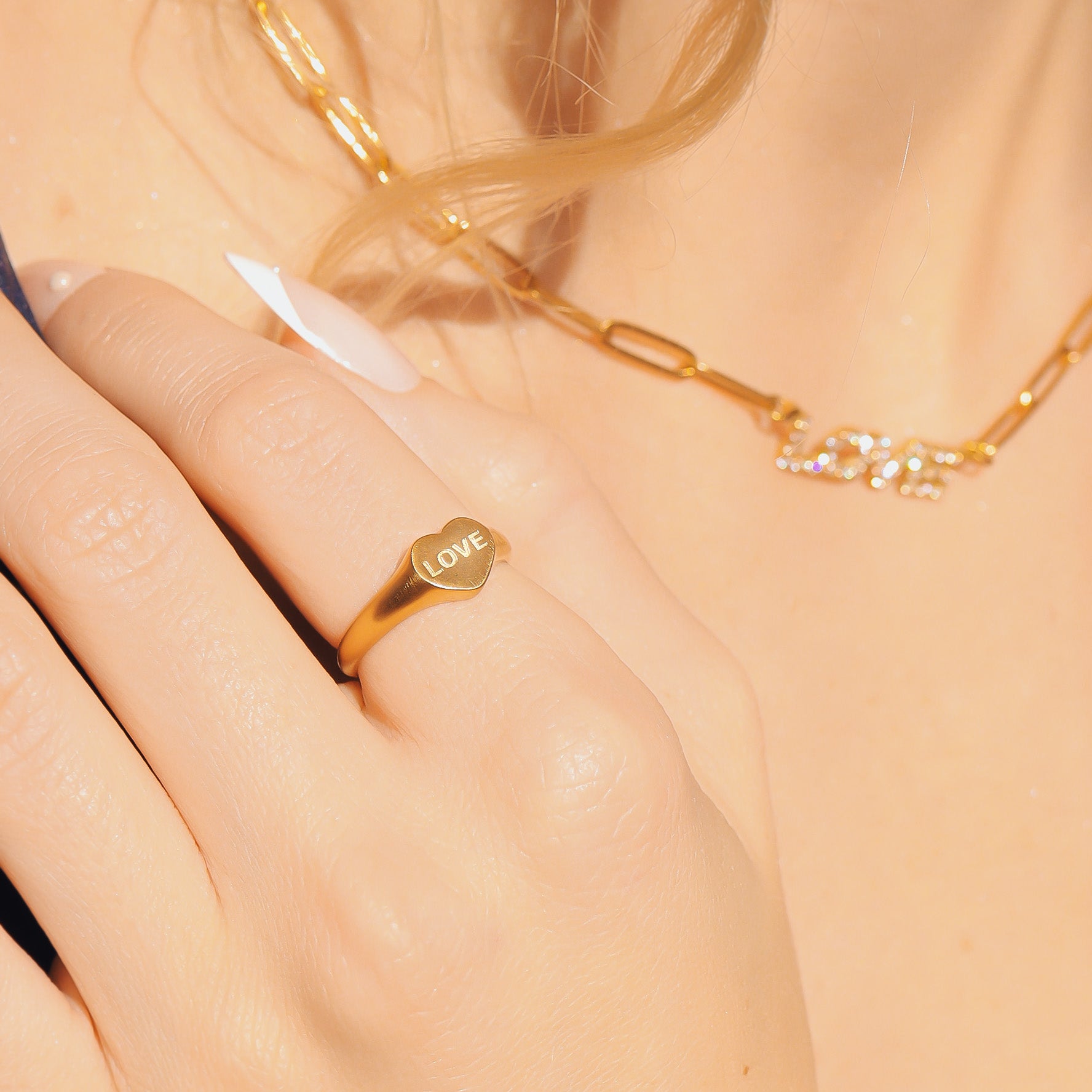 18K Gold PVD Stainless Steel Love Heart Signet Ring / ESR0005、mySite、dreamappss