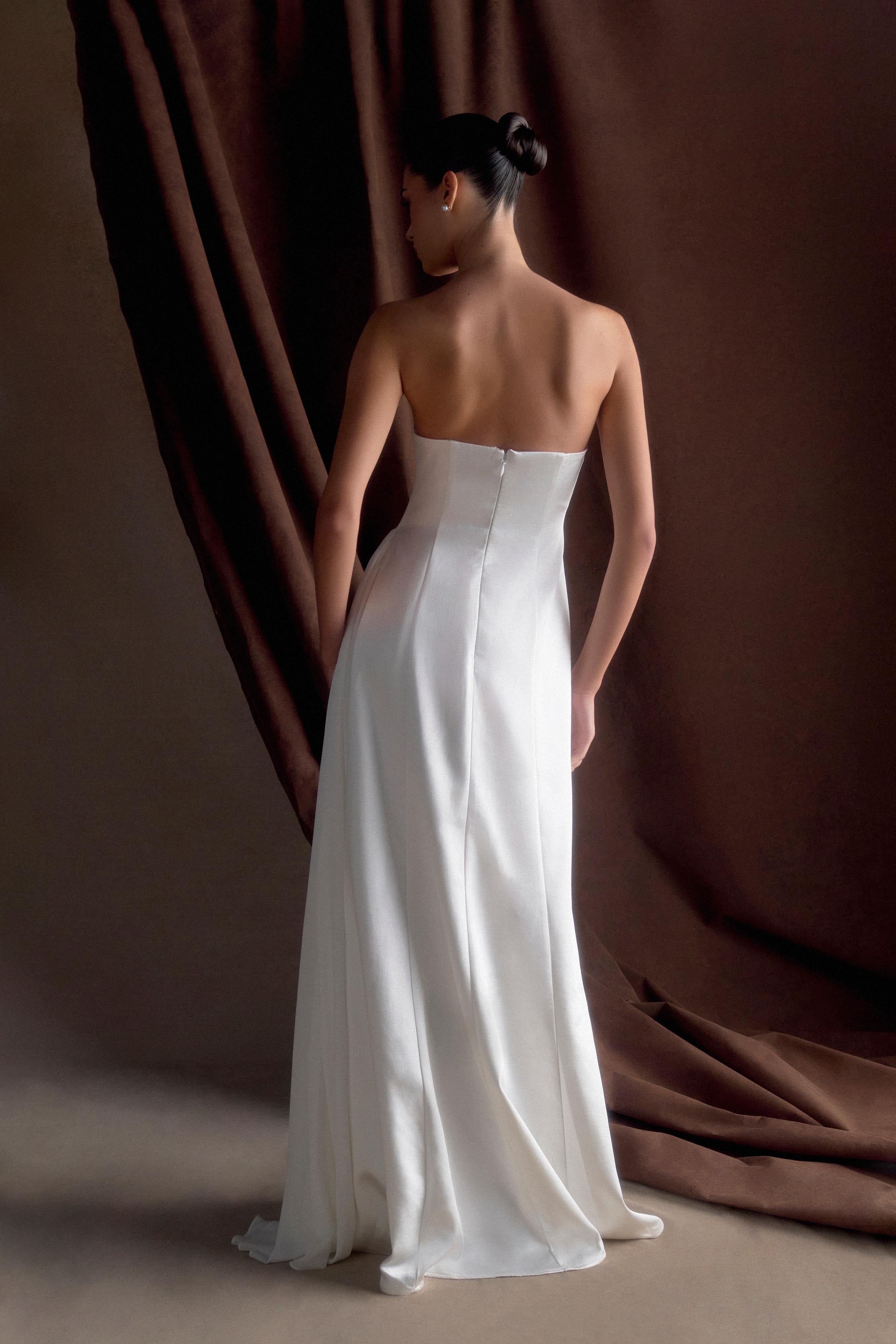 Rosella Satin Strapless Maxi Dress - White、mySite、solidvoid
