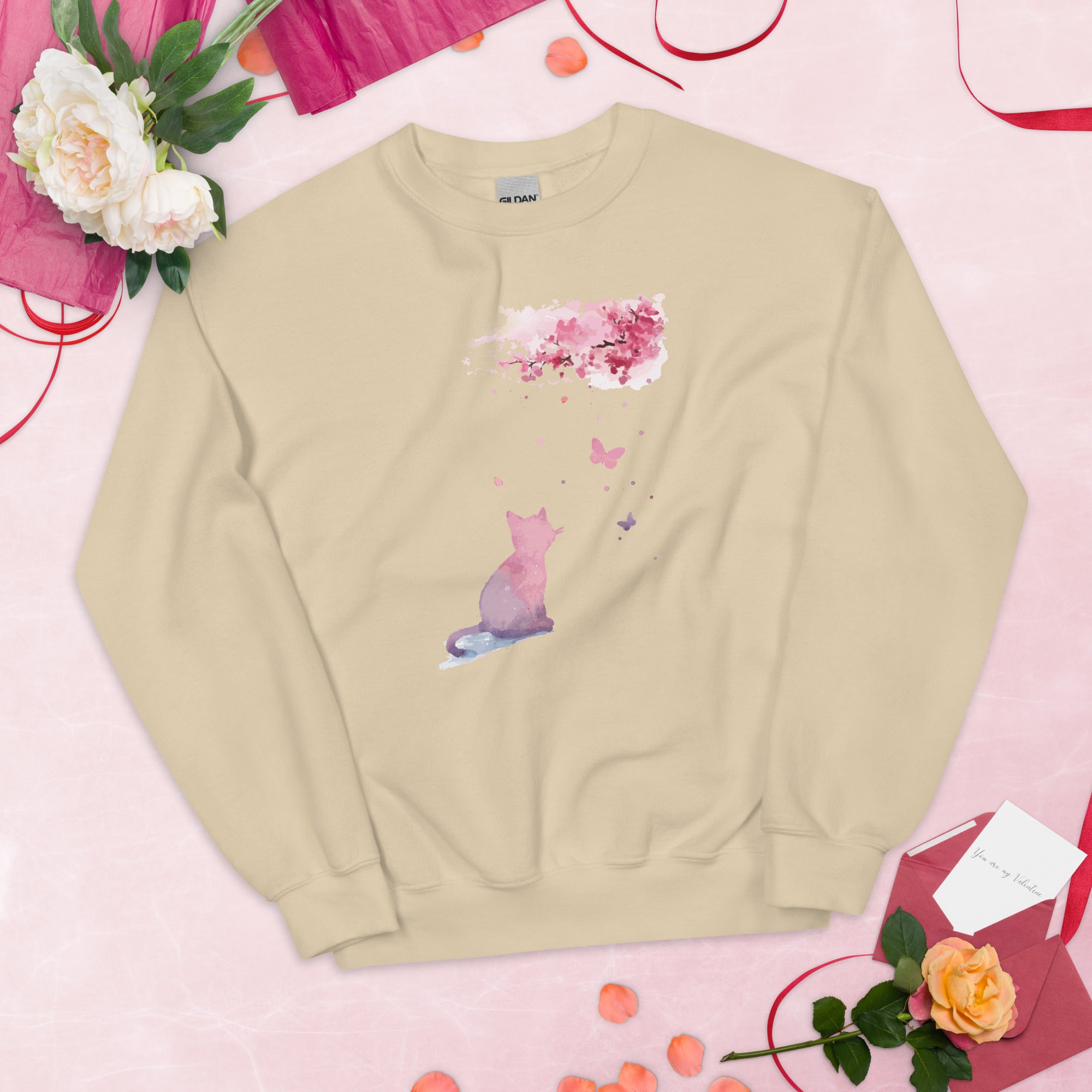Cherry Blossom Kitten Crewneck Sweatshirt、mySite、camillekostekn