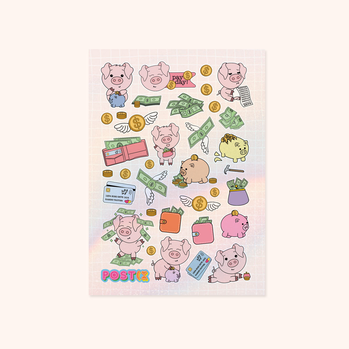  Piggy Made Bank Hologram Sticker Sheet、mySite、ghnorth