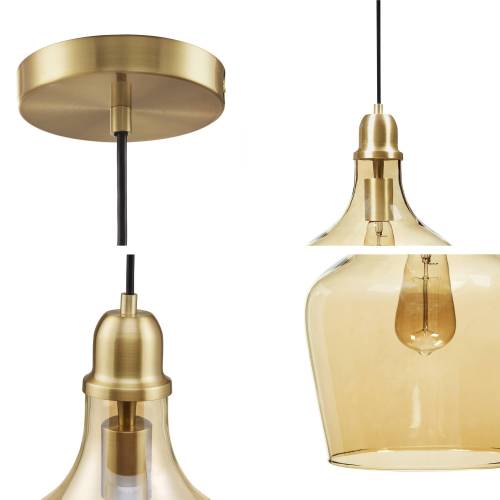 Auburn Bell Shaped Hanging Glass Pendant Light Gold/Amber Dia.9"、、eastwooduniform