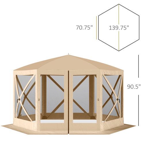 Outsunny 12' x 12' Hexagon Screen House, Pop Up Tent Portable Gazebo Canopy Shelter with Mesh Netting Walls, Carry Bag and Shaded Interior, Beige、、eastwooduniform