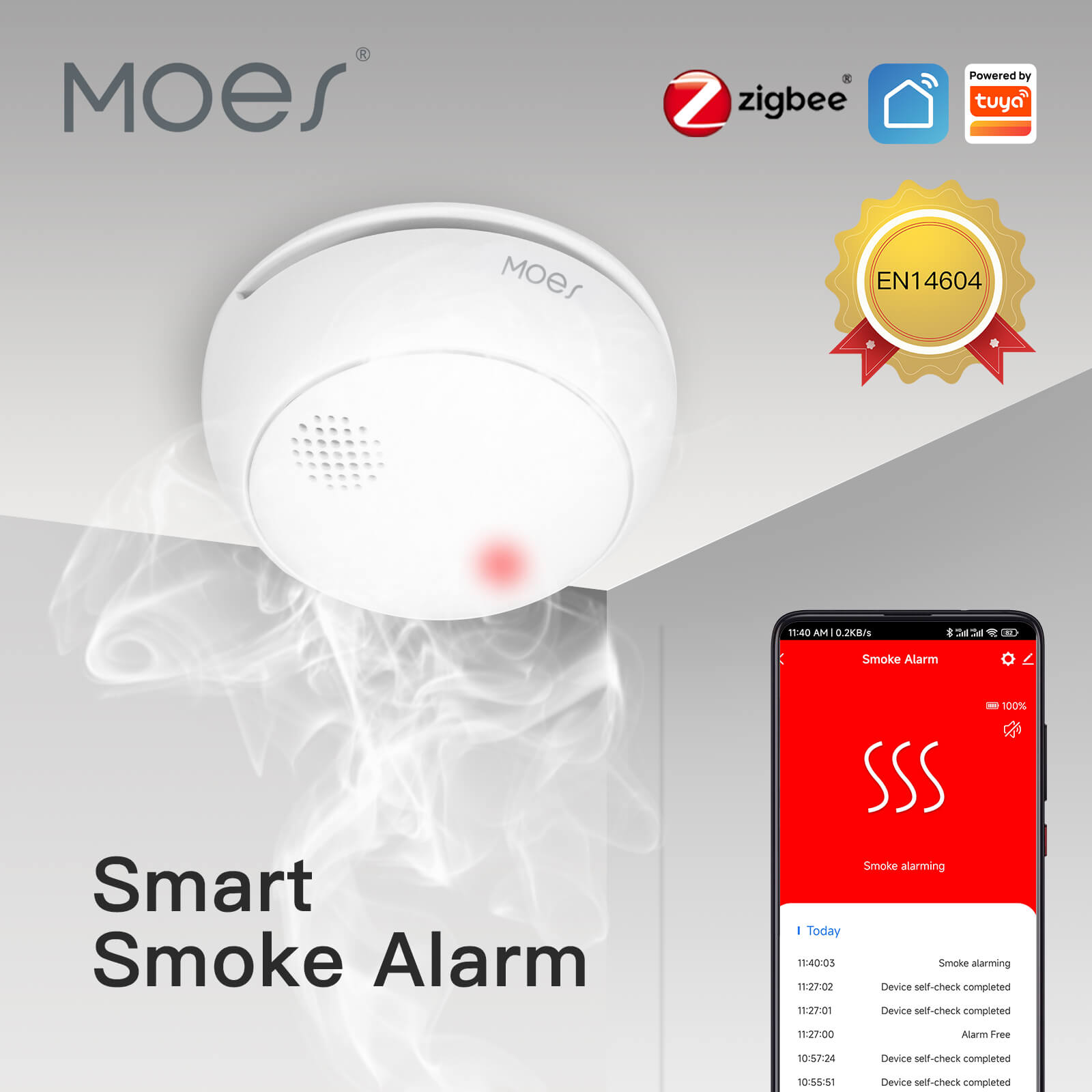 ZigBee Wireless Smart Smoke Detector Fire 85dB Sound Alarm Siren Sensor、mySite、fannypackpong