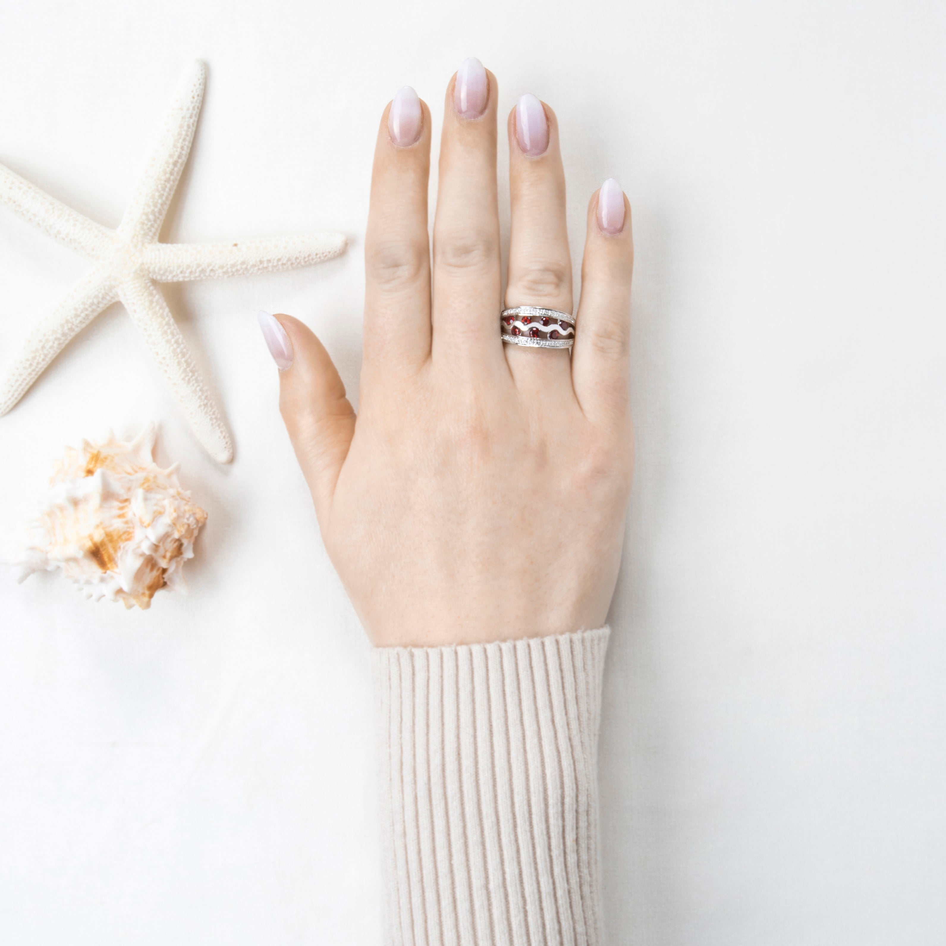 Vintage 10k White Gold 1cttw Garnet Diamond Wavy Line Band Ring 6.75、mySite、hinf8tx79