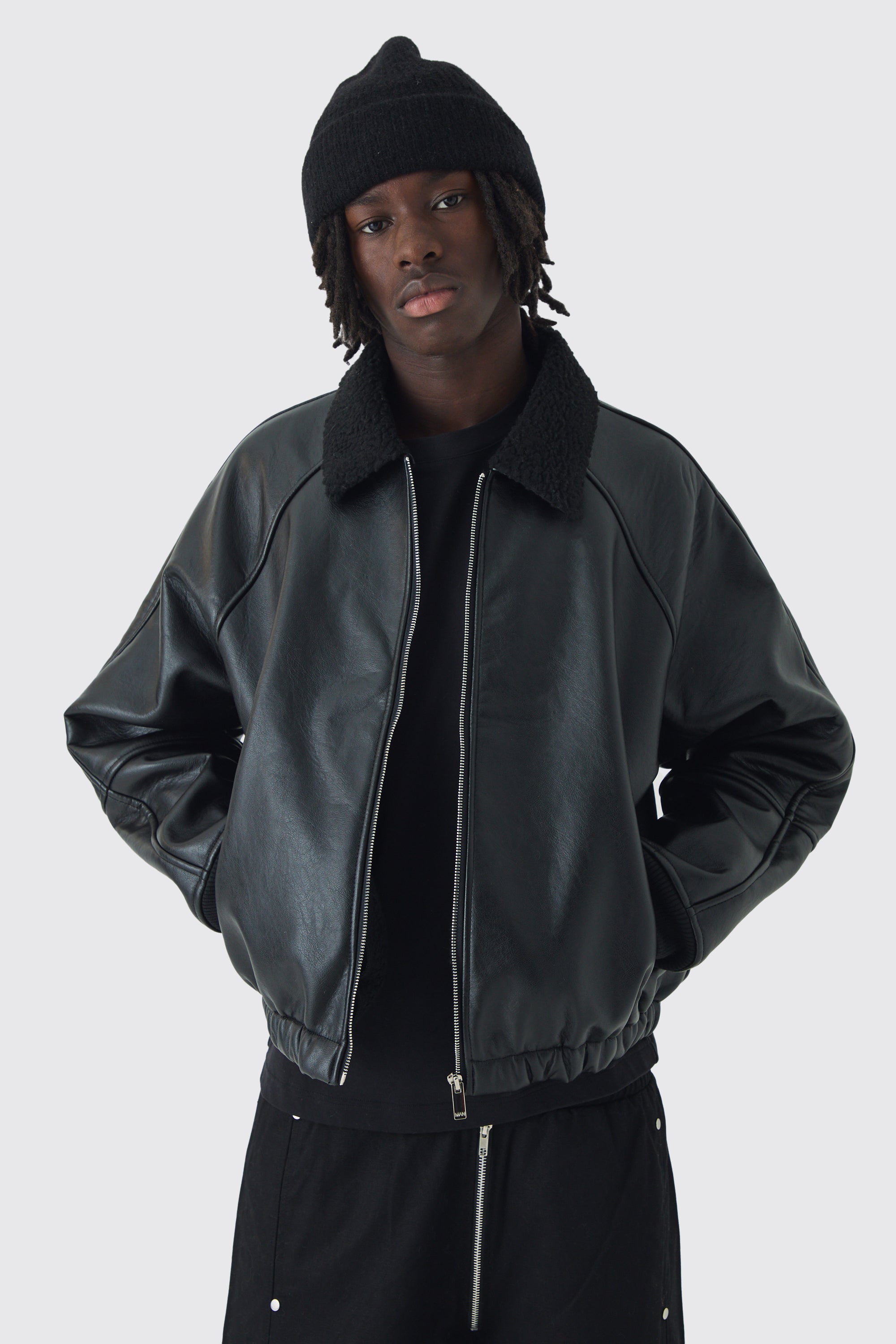  Boohooman Oversized Boxy Official Pu Flight Bomber Jacket Black、mySite、justintrudeaud