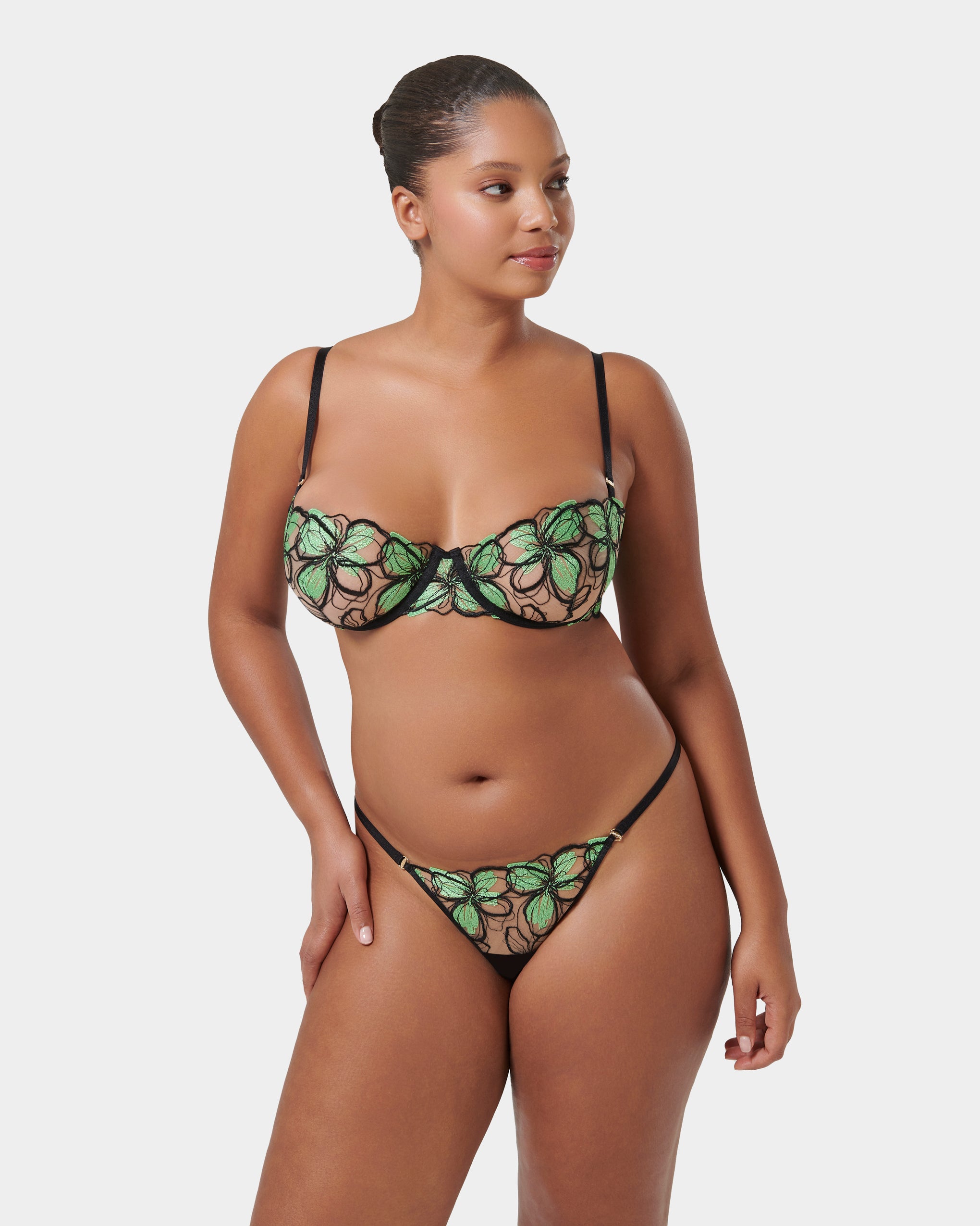 Odette Floral Balcony Bra Black/Summer Green、mySite、bengalsvssteelers