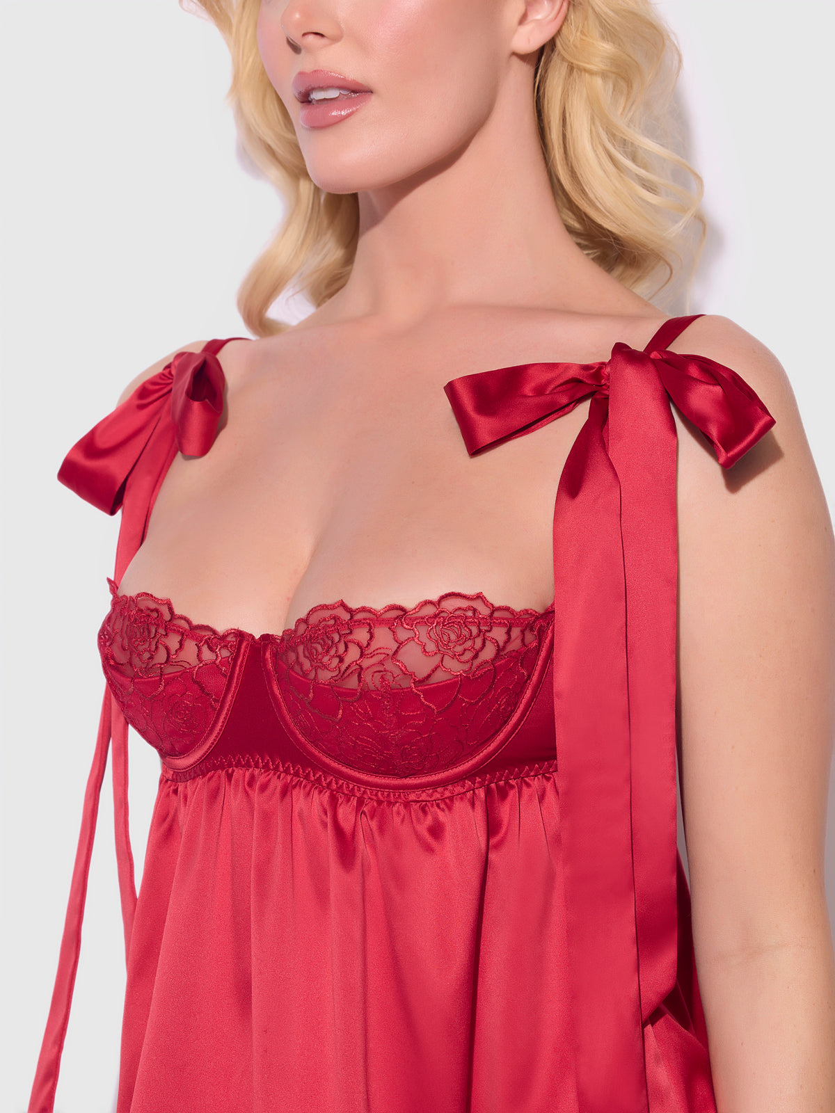 Melrose Satin & Embroidered Lace Underwire Babydoll Set、mySite、bengalsvssteelers