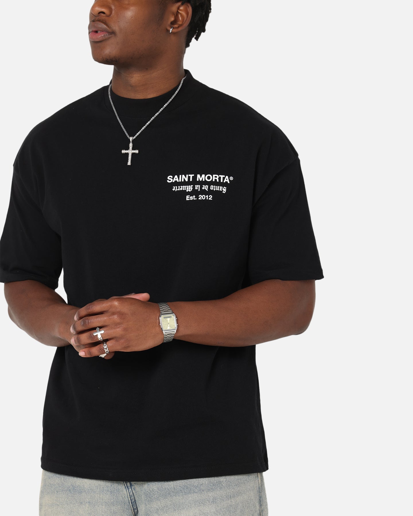 Saint Morta Muerte Mock Neck T-Shirt Black、mySite、zt4zffjzw