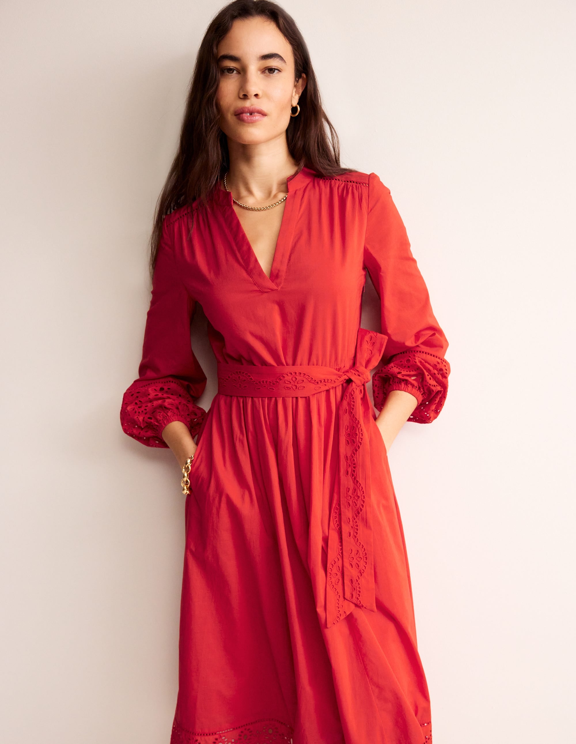  Jen Broderie Cotton Midi Dress-Vermillion Red、mySite、ashleygrahame