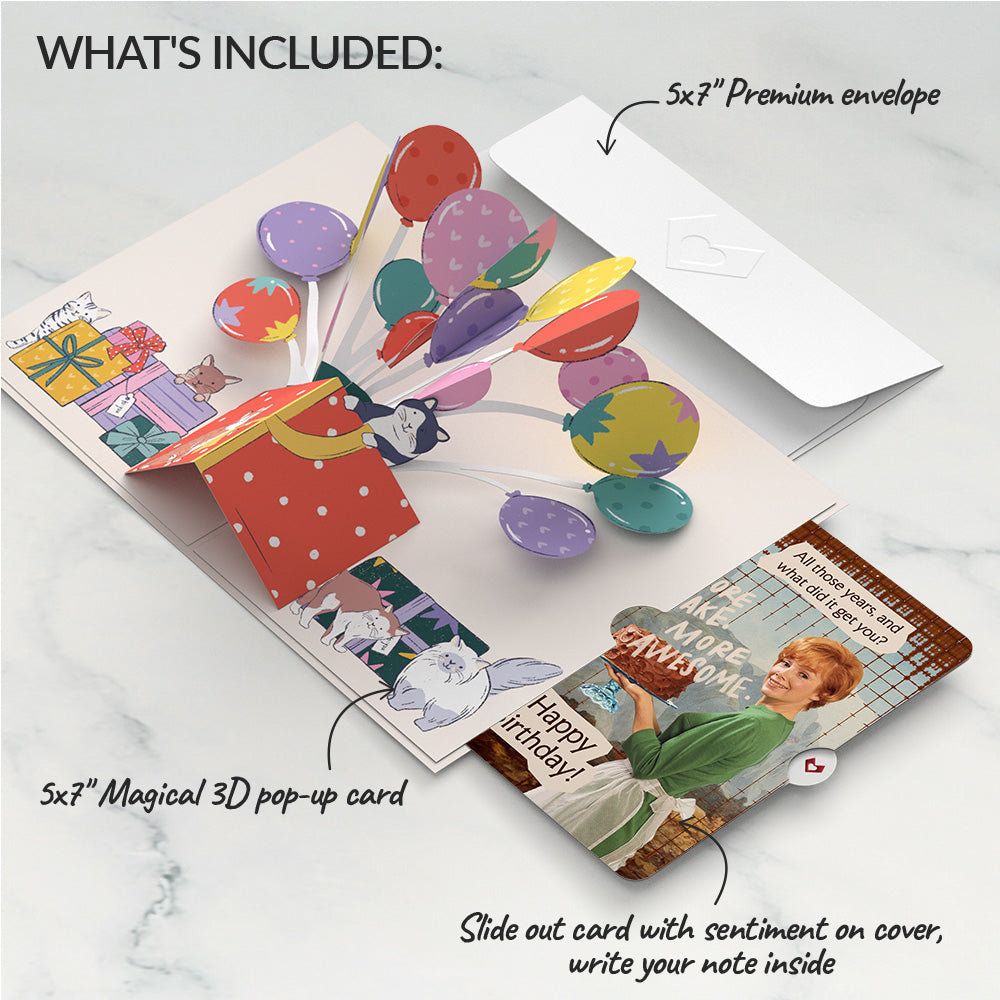 Curious Cats Birthday Pop-Up Card and More Cake More Awesome Sentiment Set、mySite、solidvoid