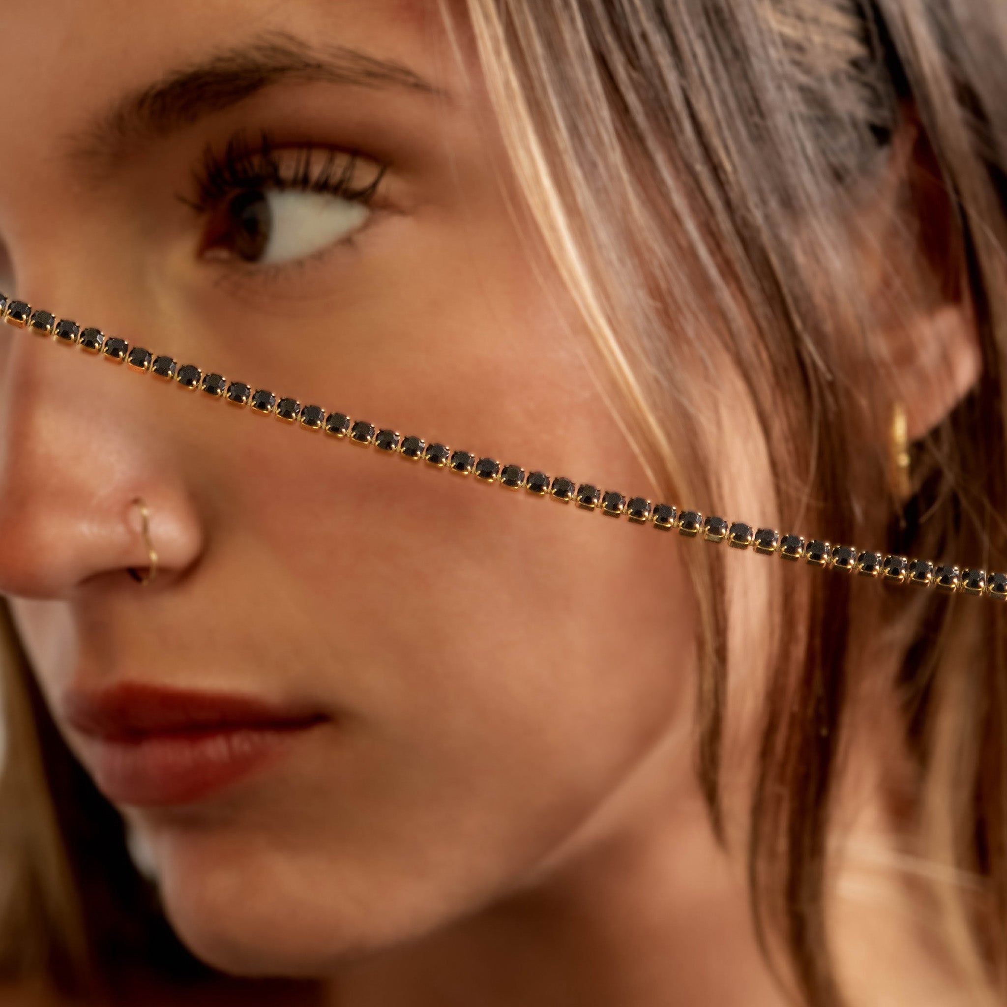 18K Gold PVD Stainless Steel Jet Rhinestone Tennis Chain Necklace With 2 Extension / TNN0004、mySite、dreamappss