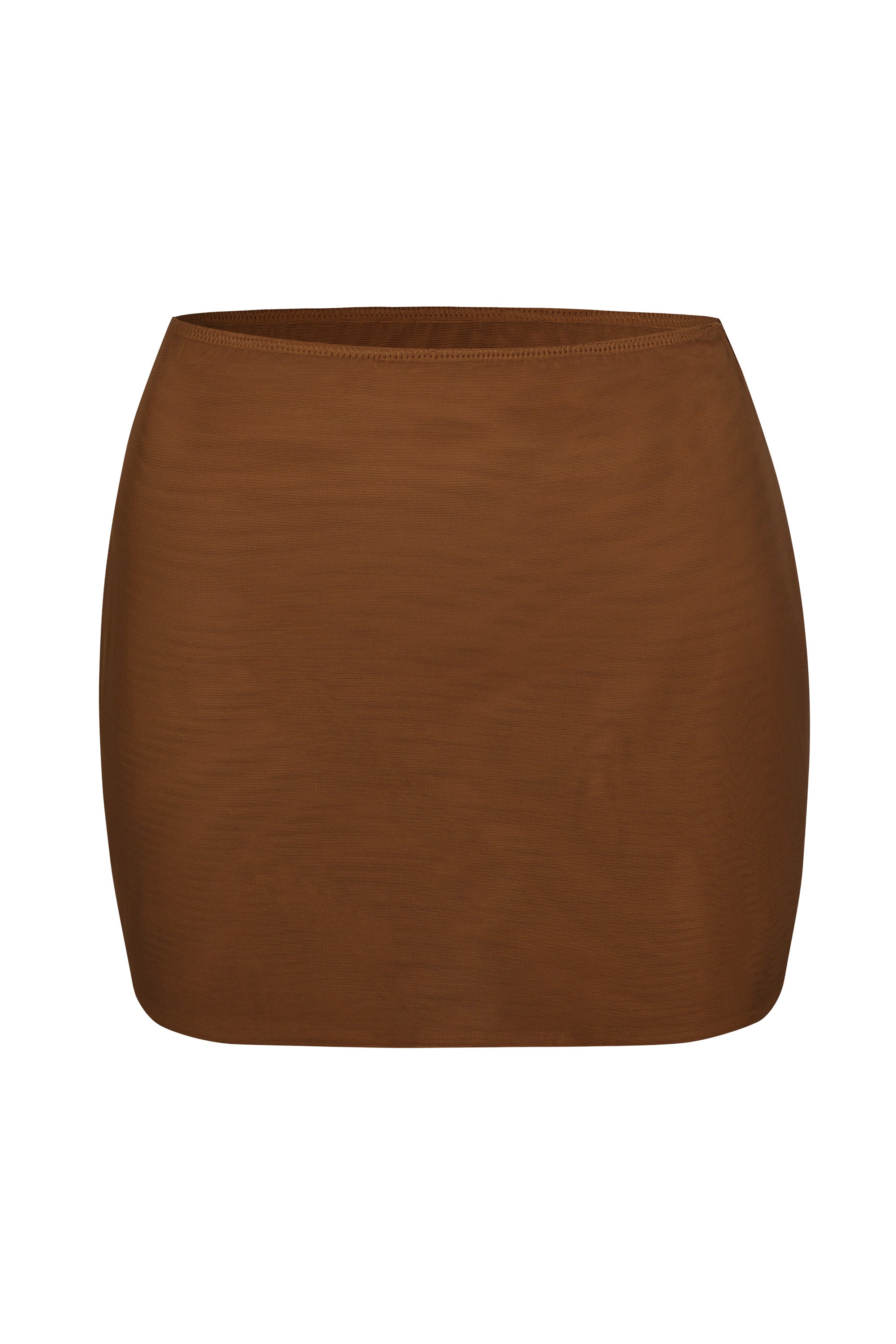 Soft Mesh Low-Rise Micro Mini Slip Skirt in Chestnut、mySite、solidvoid
