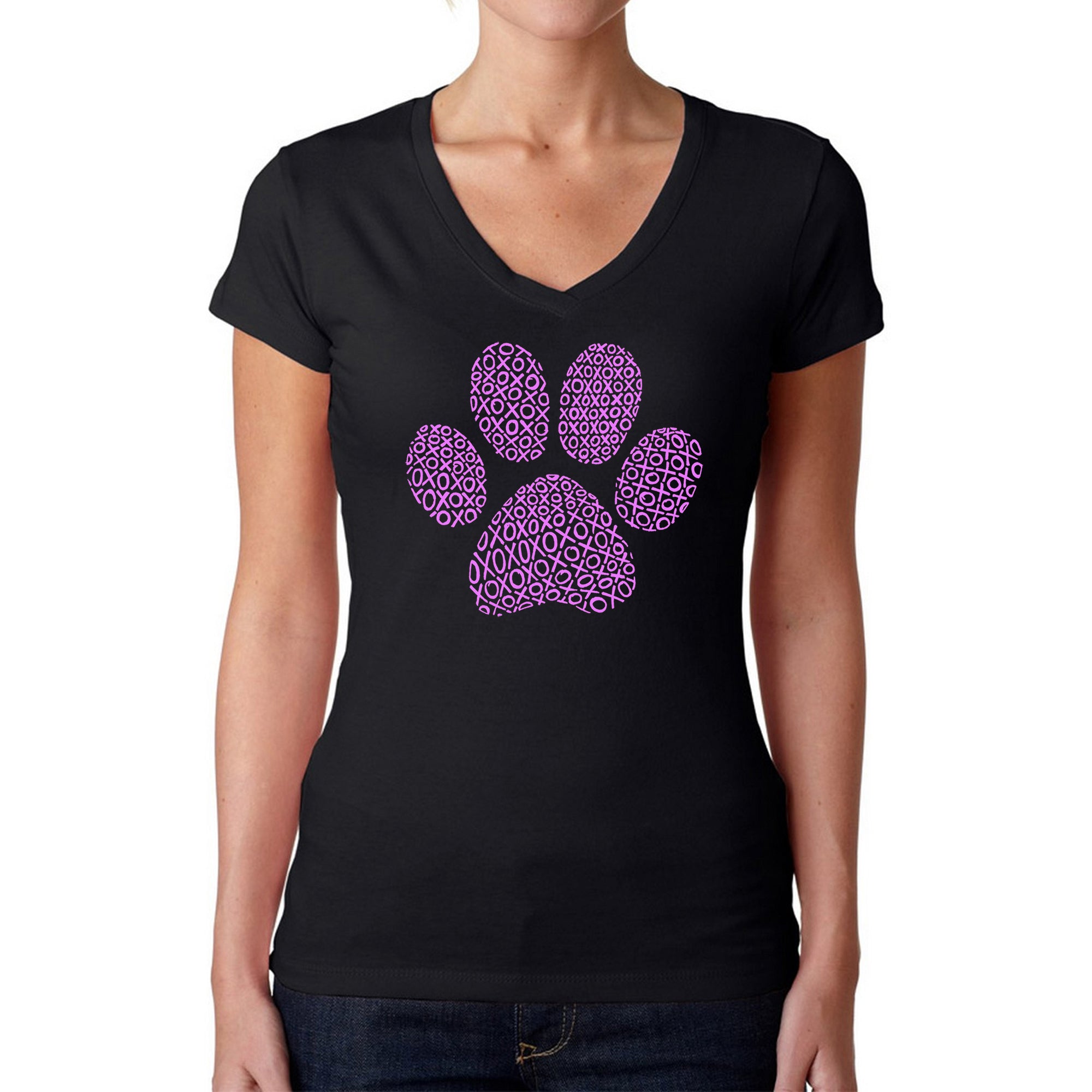 XOXO Dog Paw - Women's Word Art V-Neck T-Shirt、mySite、camillekostekn