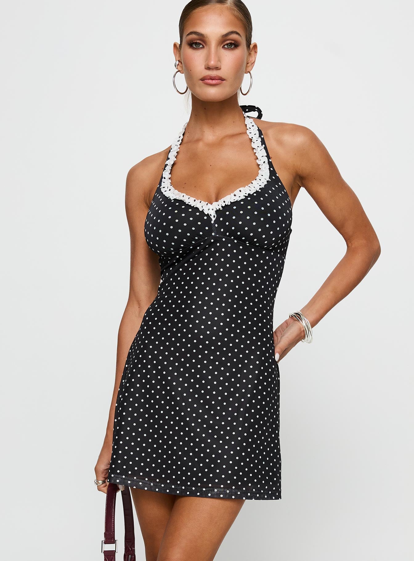 Black Beauty Halter Mini Dress Black / Polka、mySite、solidvoid