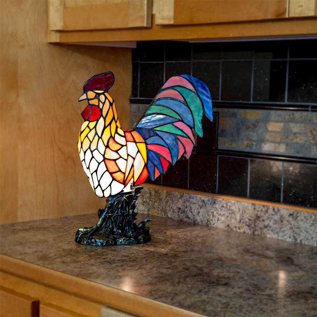 Rooster Tiffany Style Colorful Chicken Stained Glass Lamp or Hanging Panel、mySite、g9winljtr