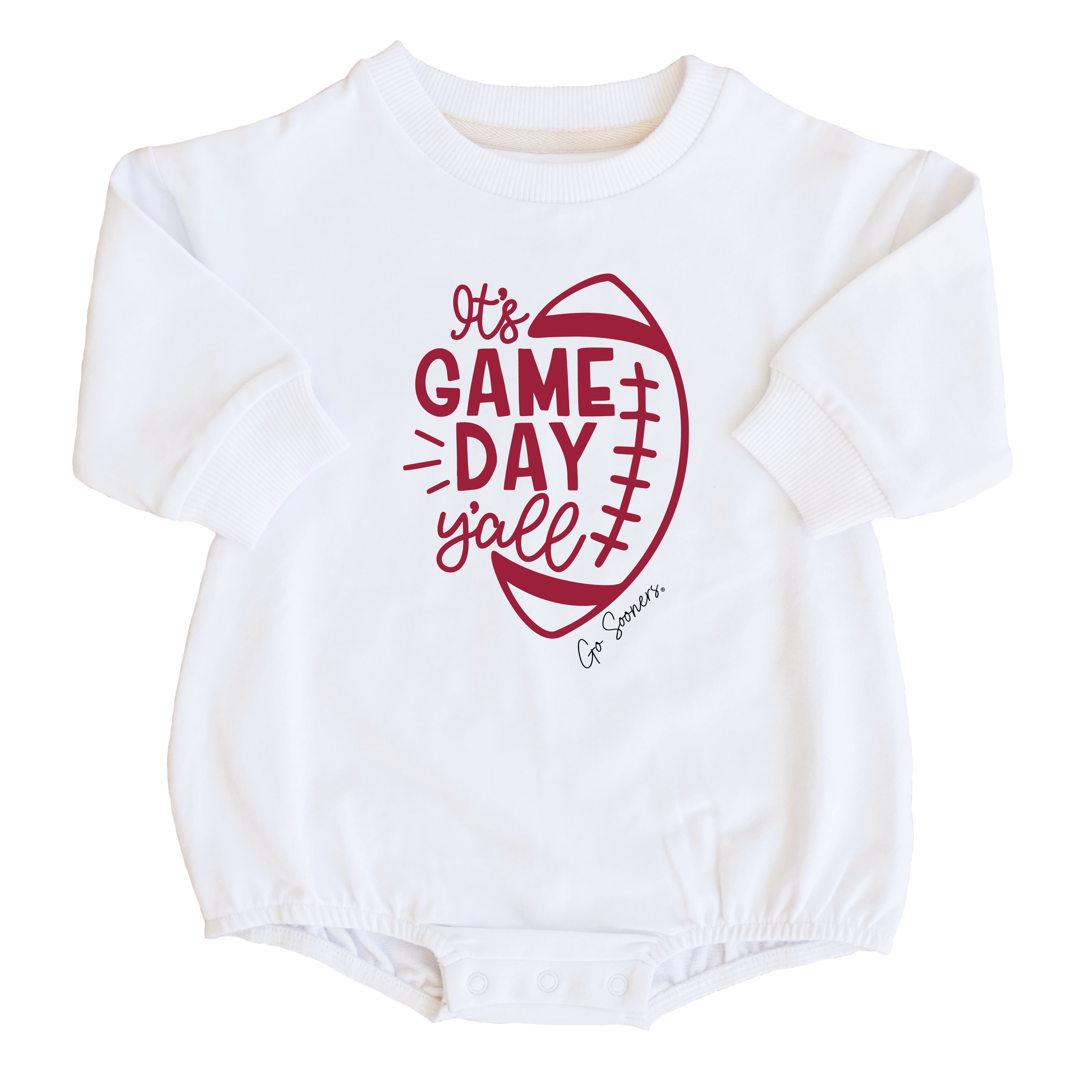  University of Oklahoma | Footballs & Bows Graphic Sweatshirt Bubble Romper、mySite、layawaytickets