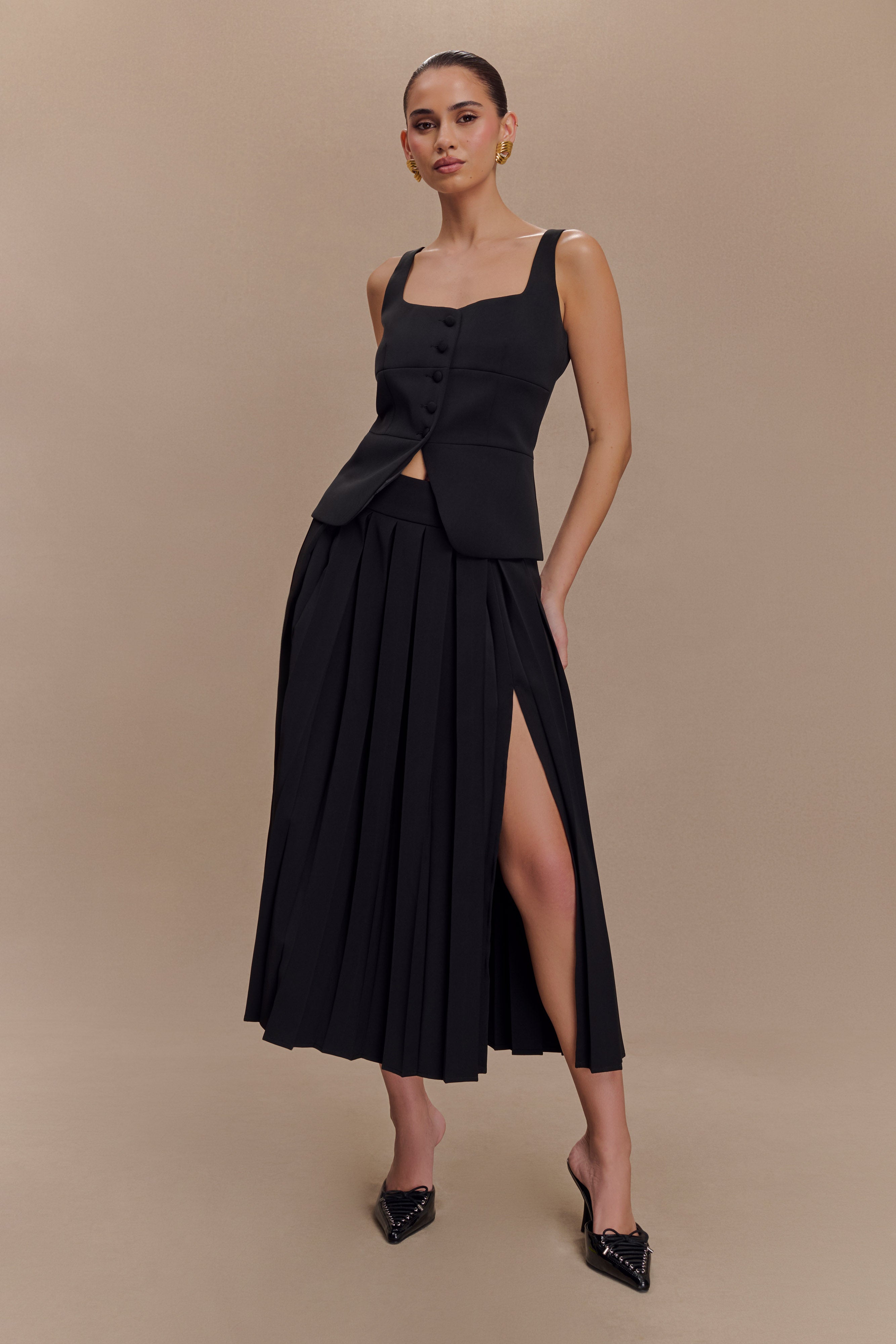 Sunny Pleated Midi Skirt - Black、mySite、solidvoid