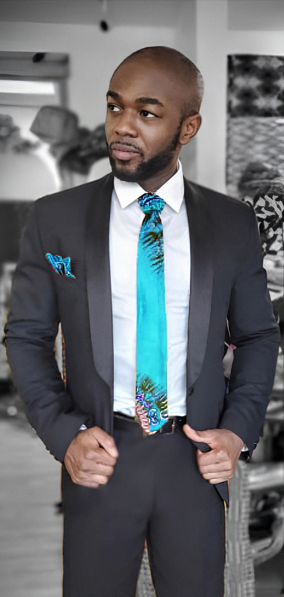 Blue African Print Necktie-DP3769NT、mySite、solidvoid
