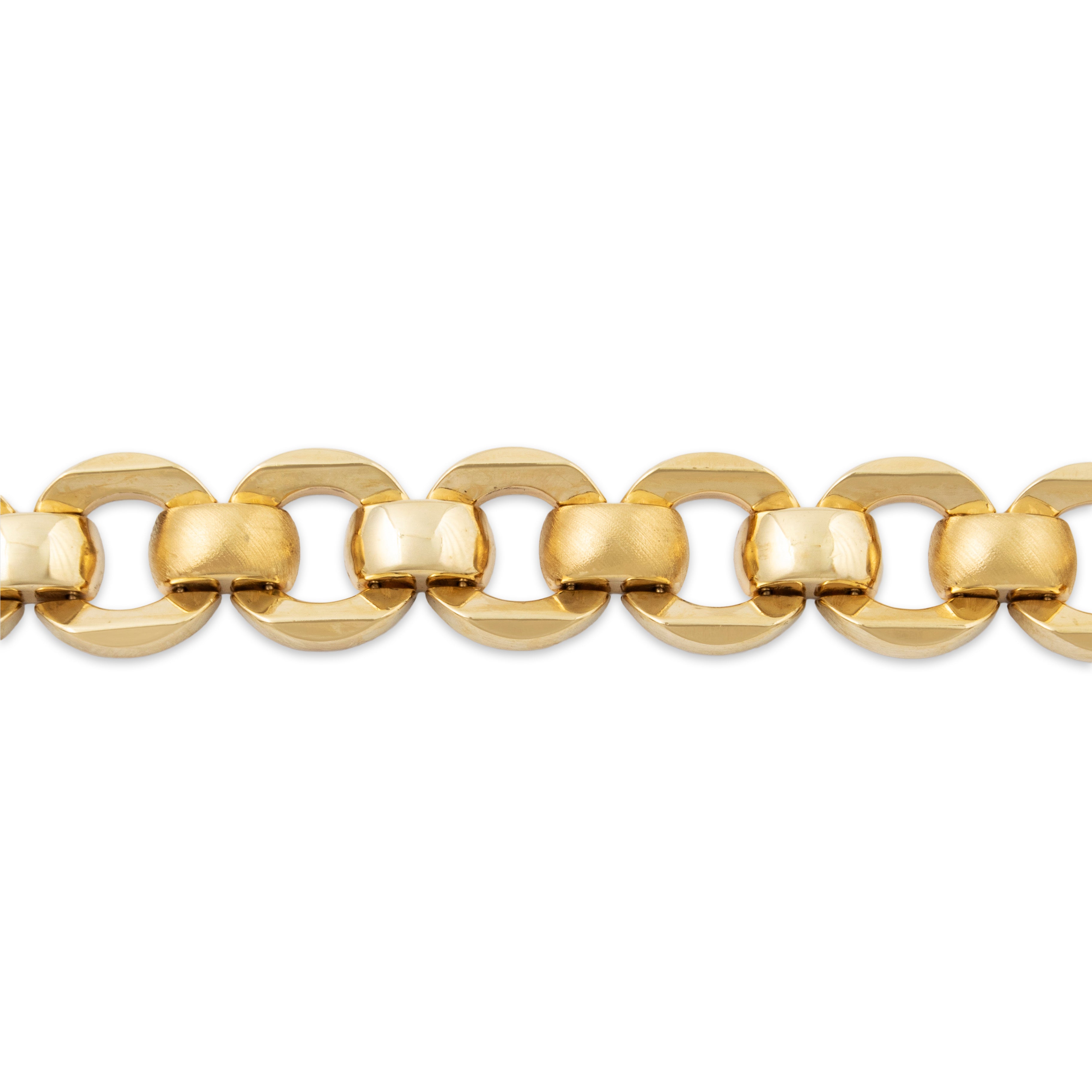 Vintage Italian 14k Yellow Gold Chunky Dual Texture Round Link Bracelet 7、mySite、hinf8tx79